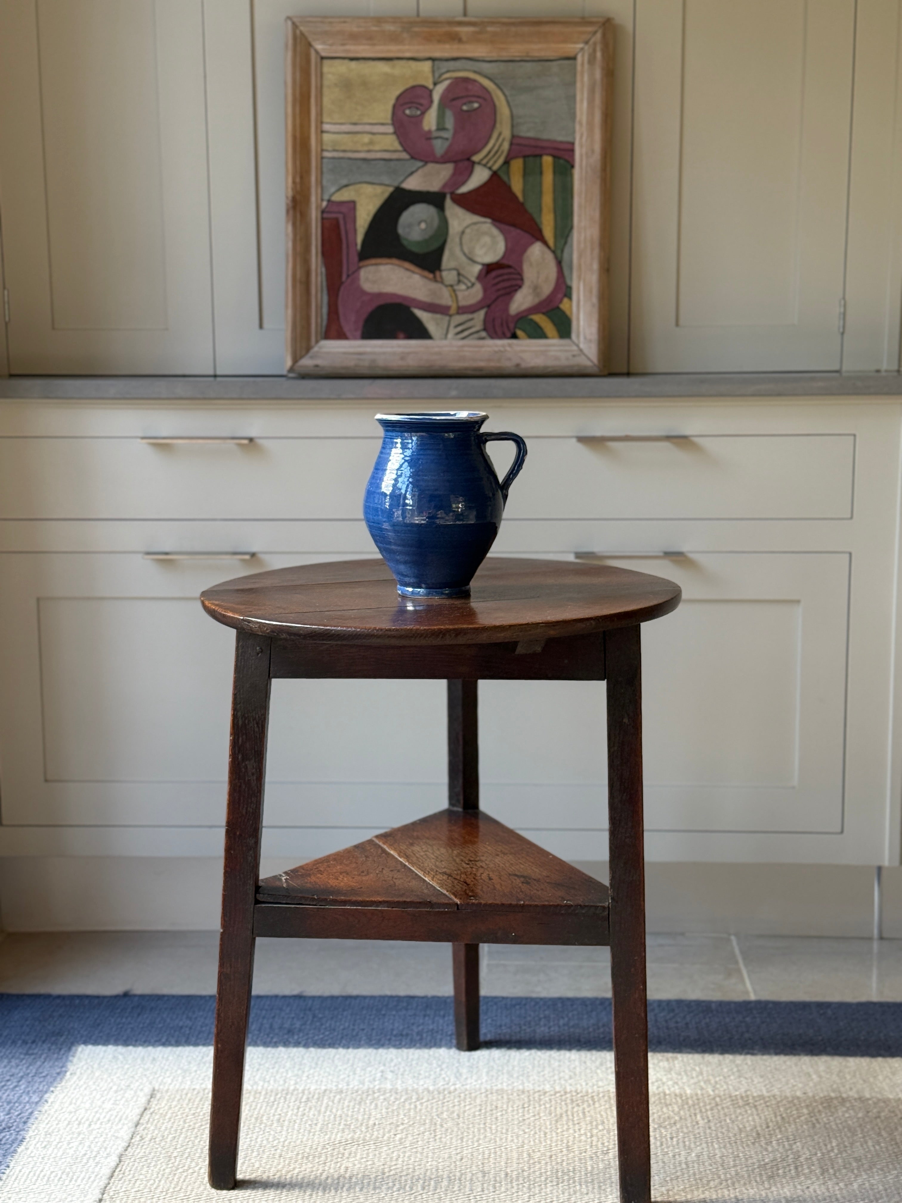 18th Century Oak Cricket Table with Shelf