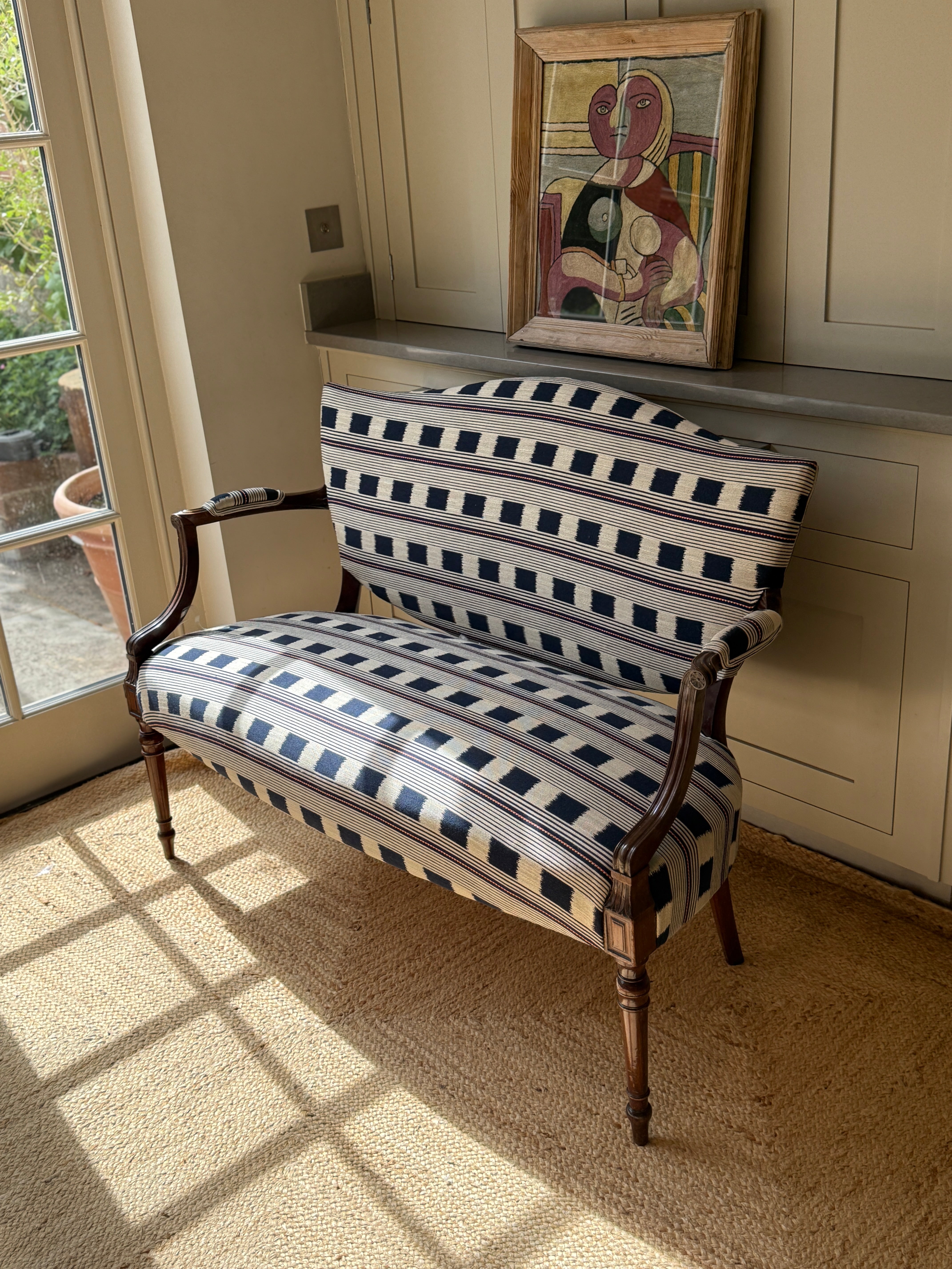 Small French Fauteuil in Christopher Farr Lost & Found Indigo
