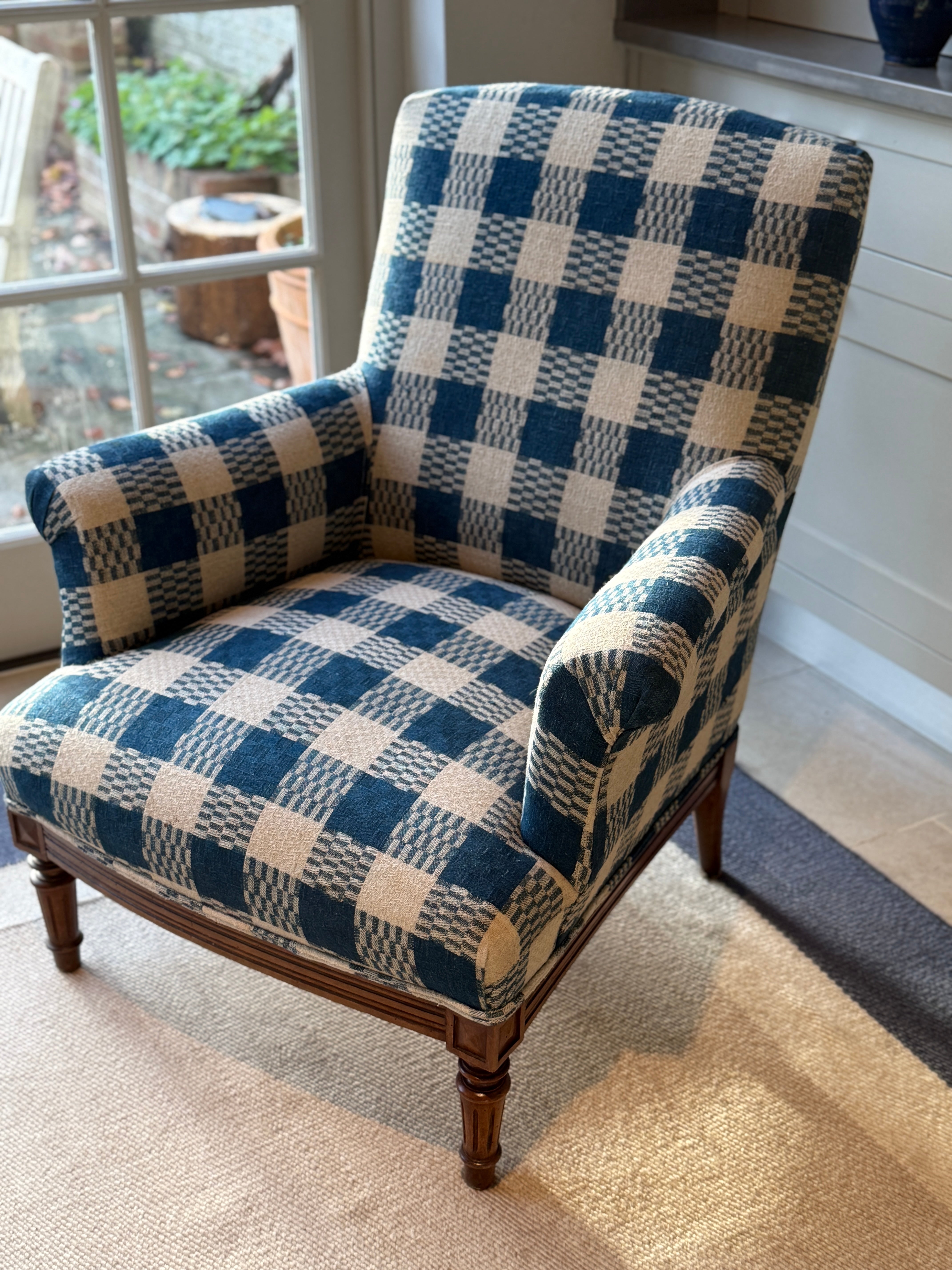 Antique Armchair in a Vintage French Textile