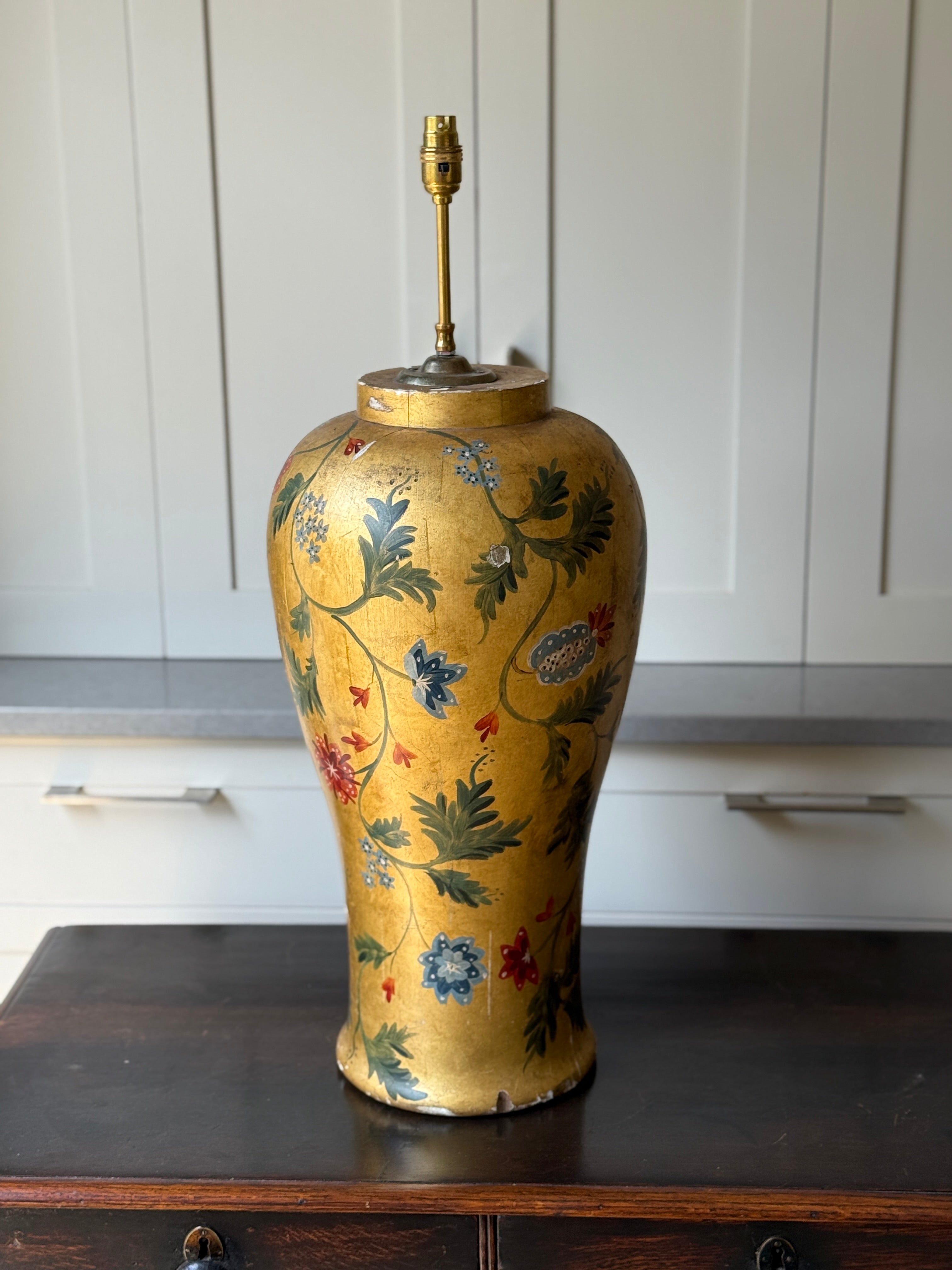 Gilt Ground Painted Plaster Baluster Lamp