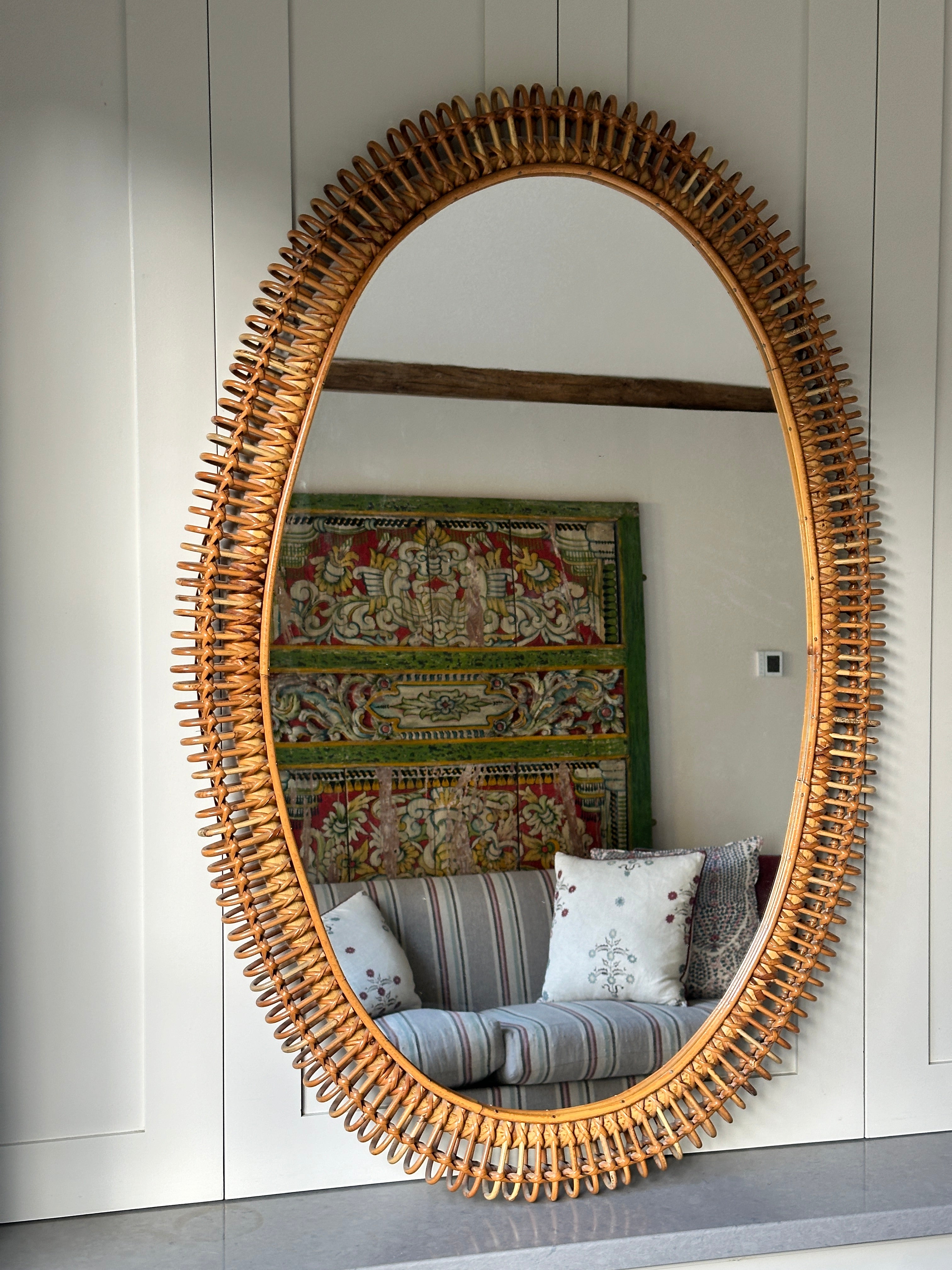 Large Italian Cane Oval Mirror from the 60s