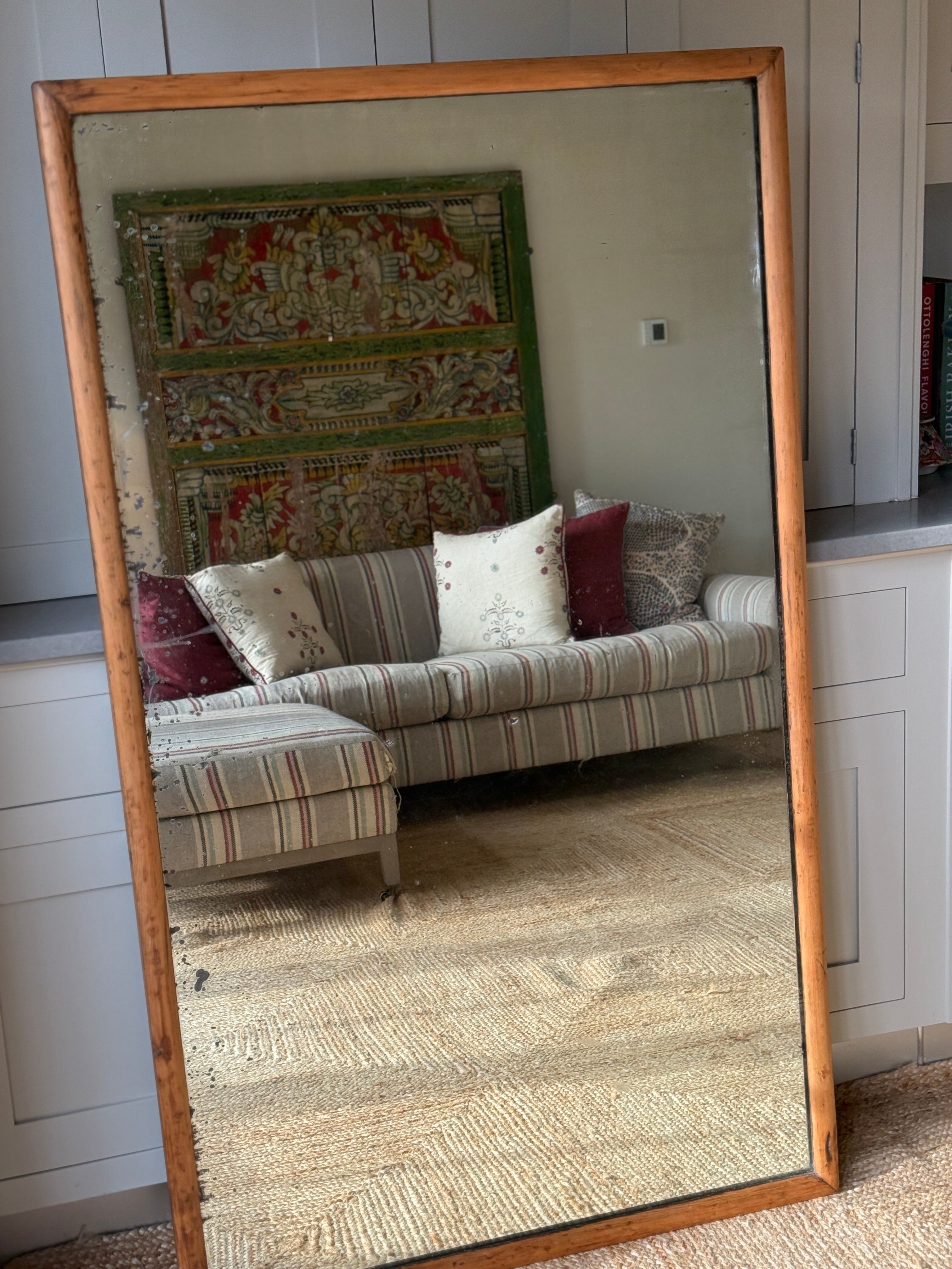 Large Antique Pine Mirror with Foxing