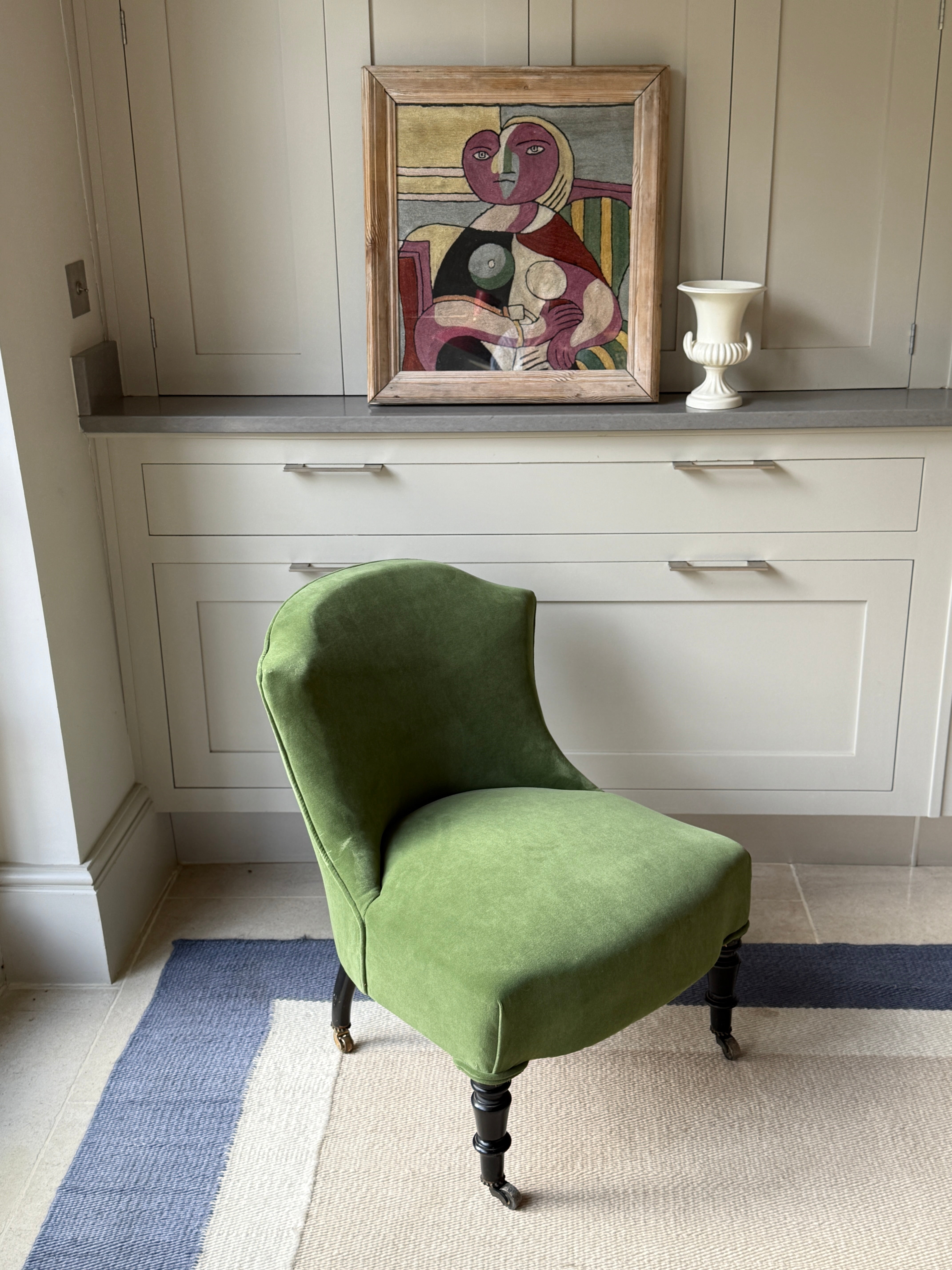 19th Century Slipper Chair in Pale Green Velver