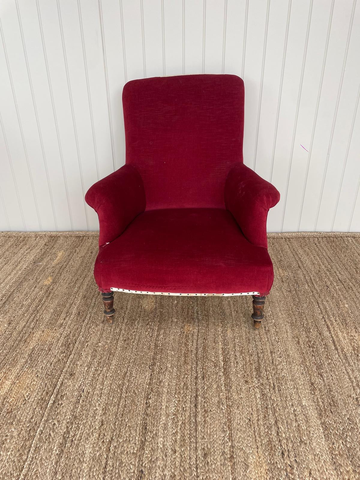 Single Squareback Red Velvet Chair