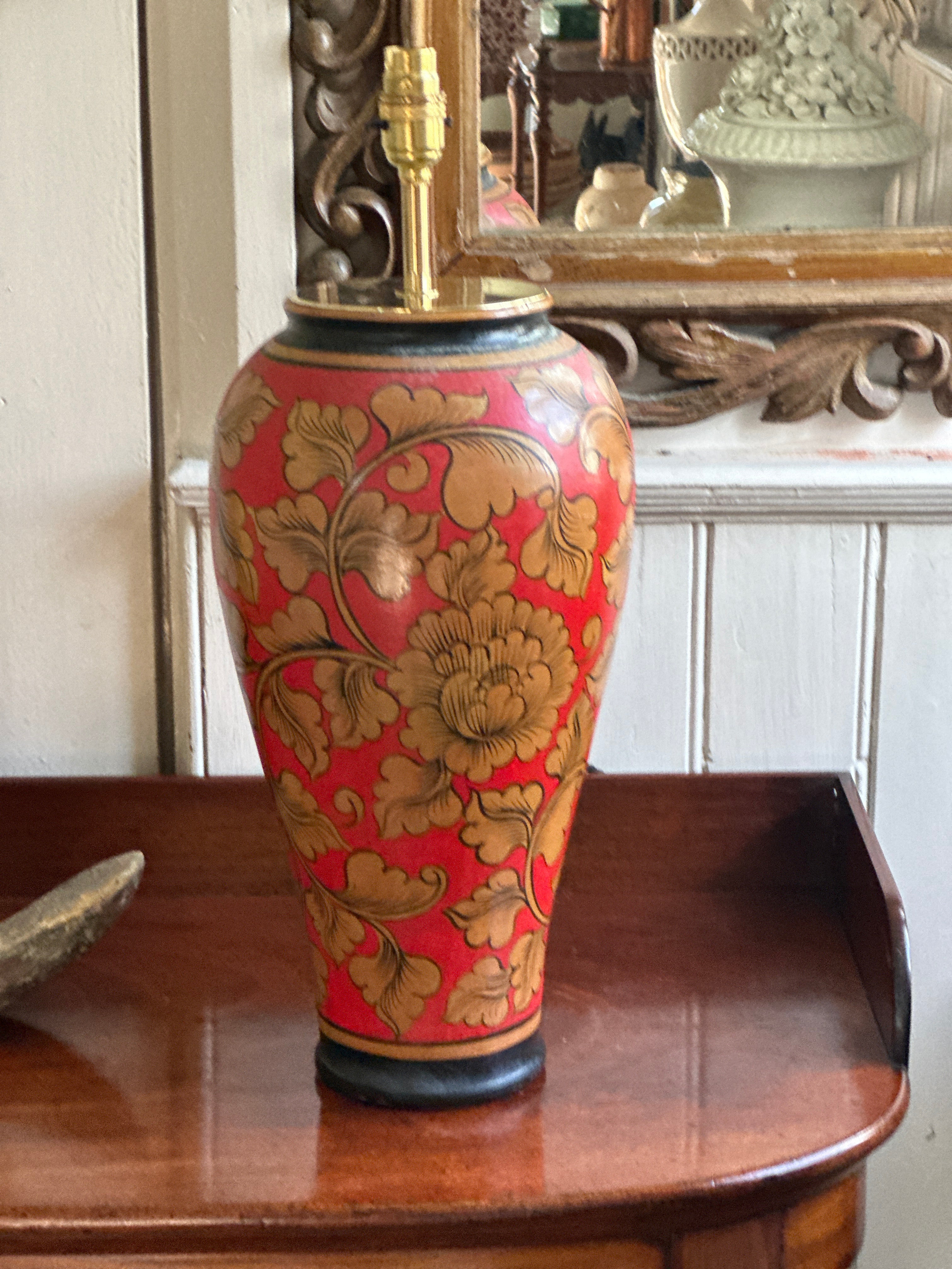 Antiques Chinese Polychrome Vase Table Lamp
