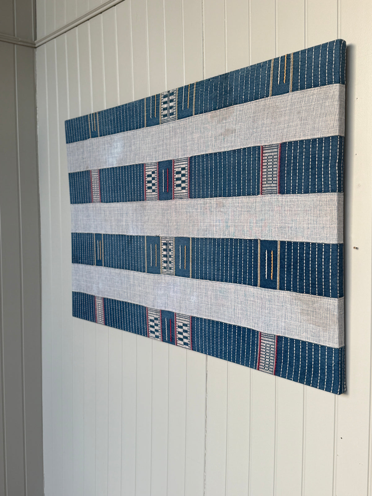 Large Framed Blue Striped Senufo Cloth