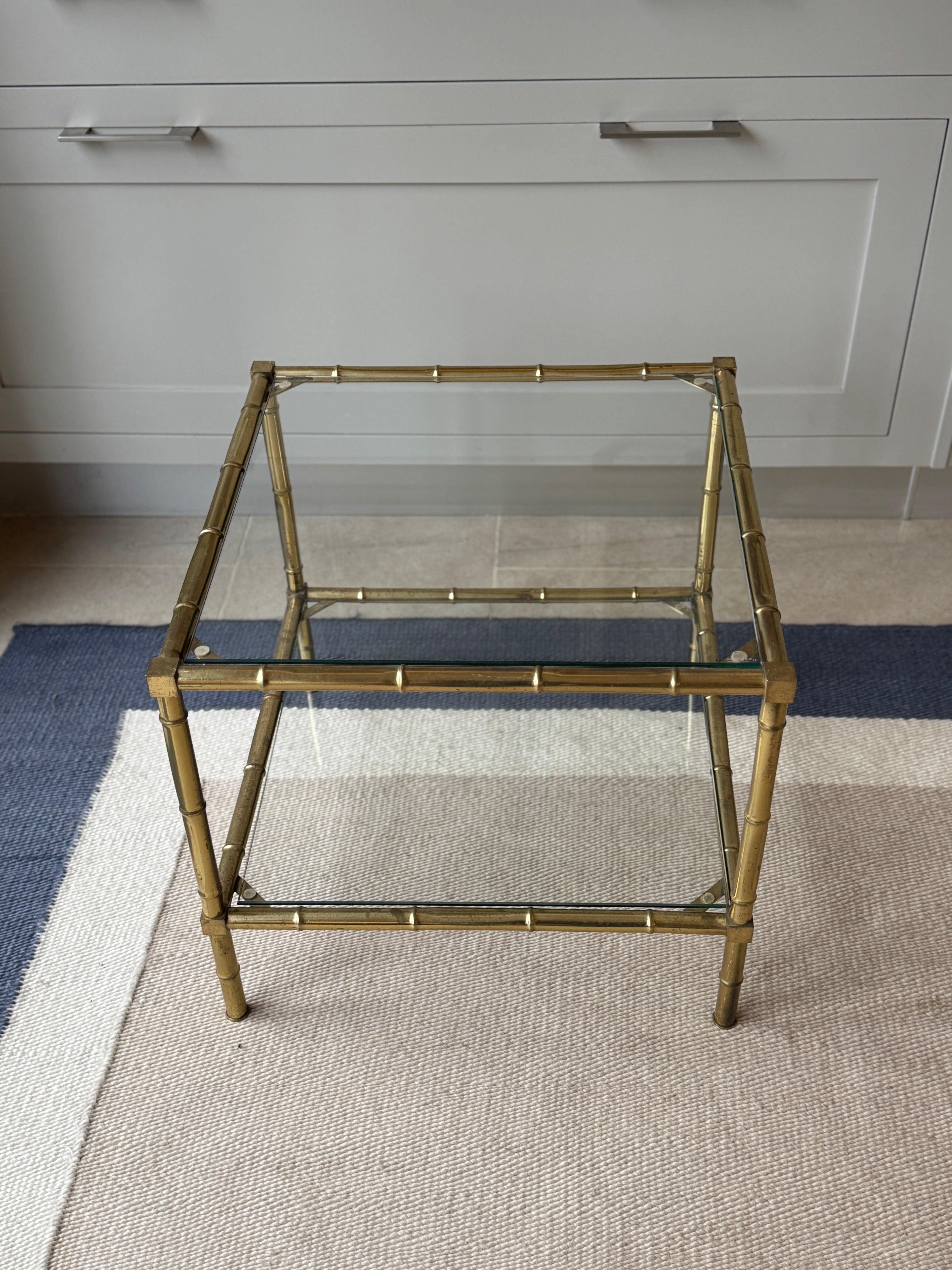 Brass and Glass Faux Bamboo Etagere