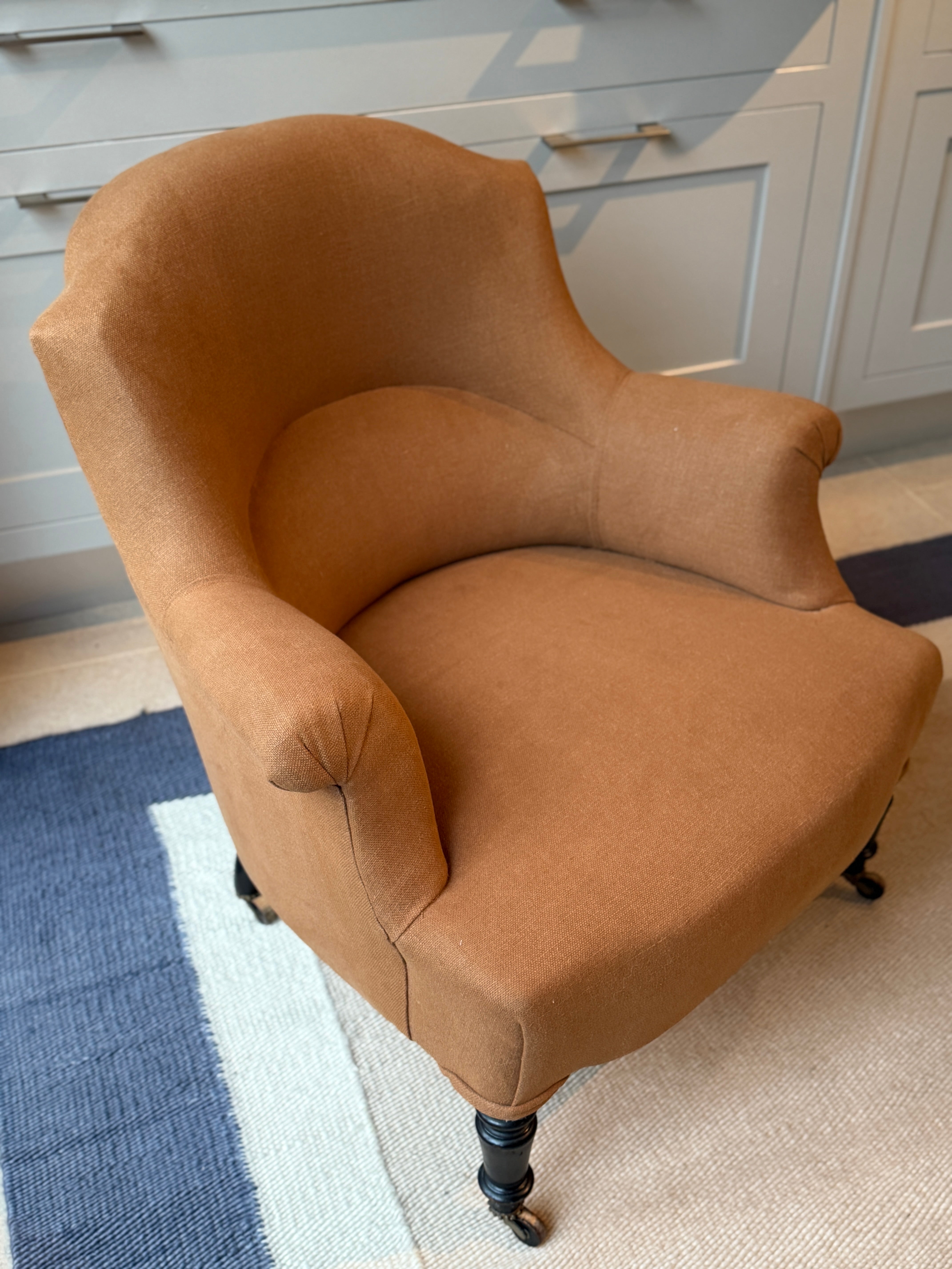 19th Century French Armchair in Rust Coloured Linen