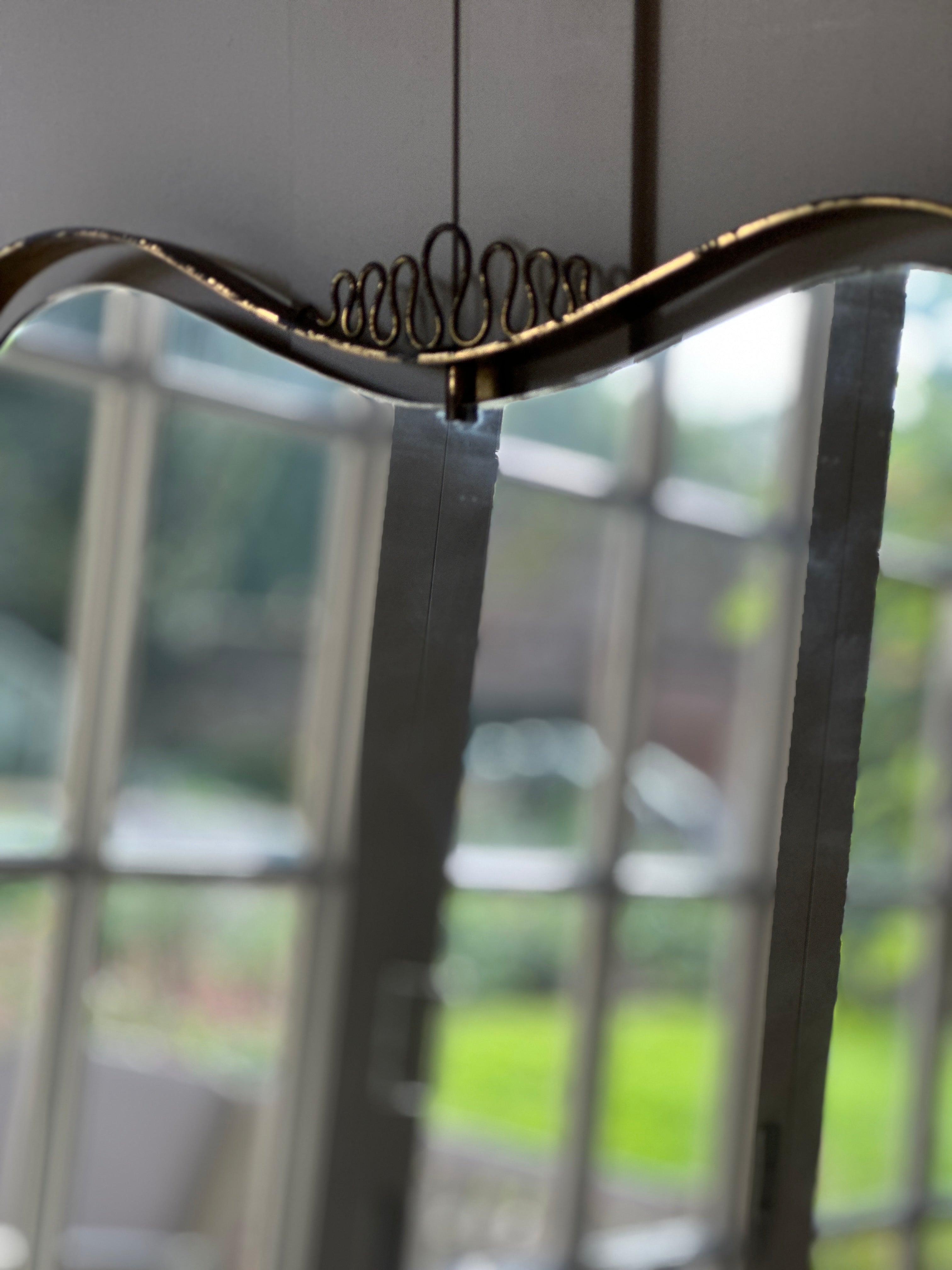 Italian Brass Shield Mirror attributed to Fontana Arte