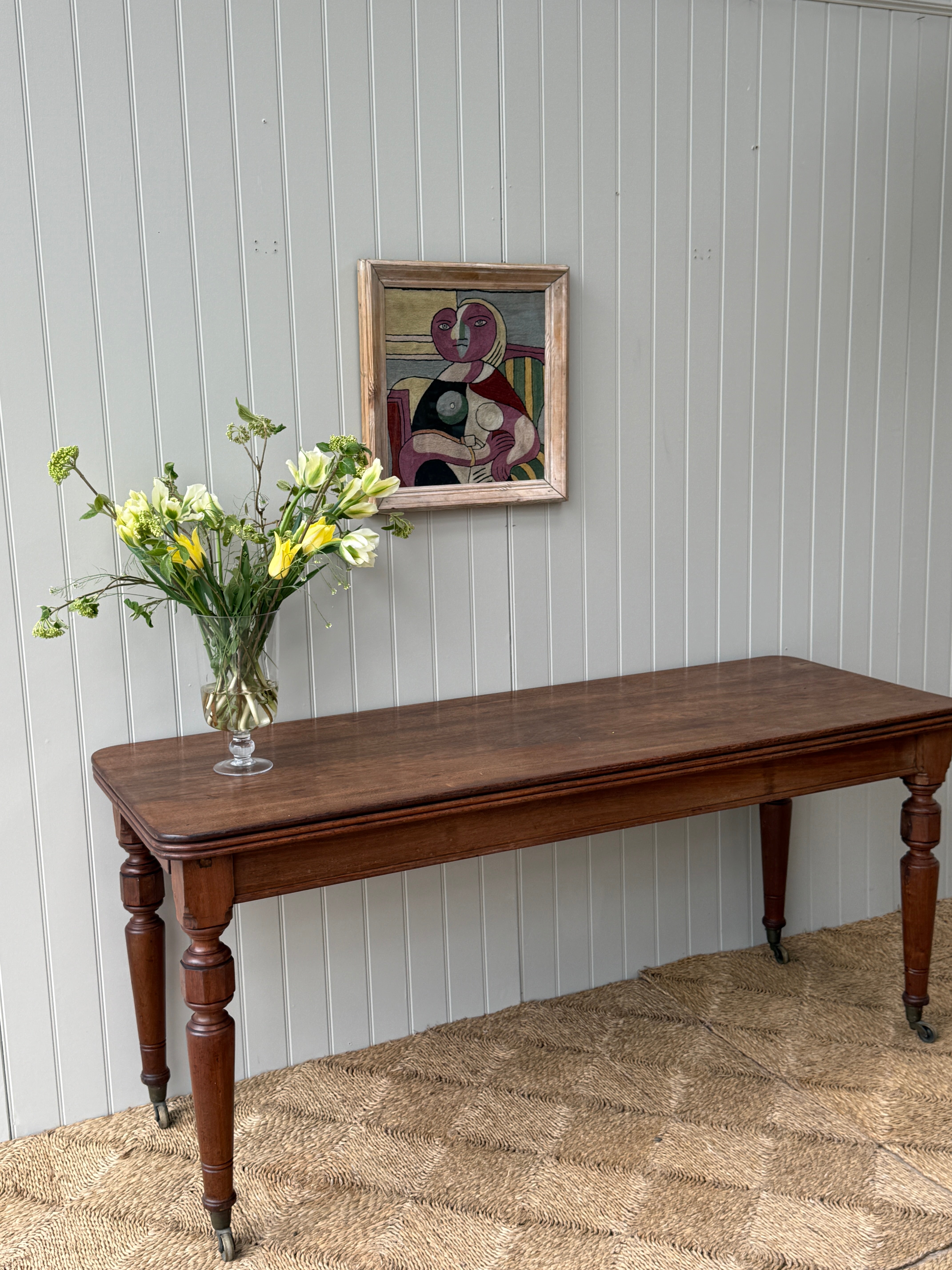 Large Early 20th English Oak Console or Display Table on castors
