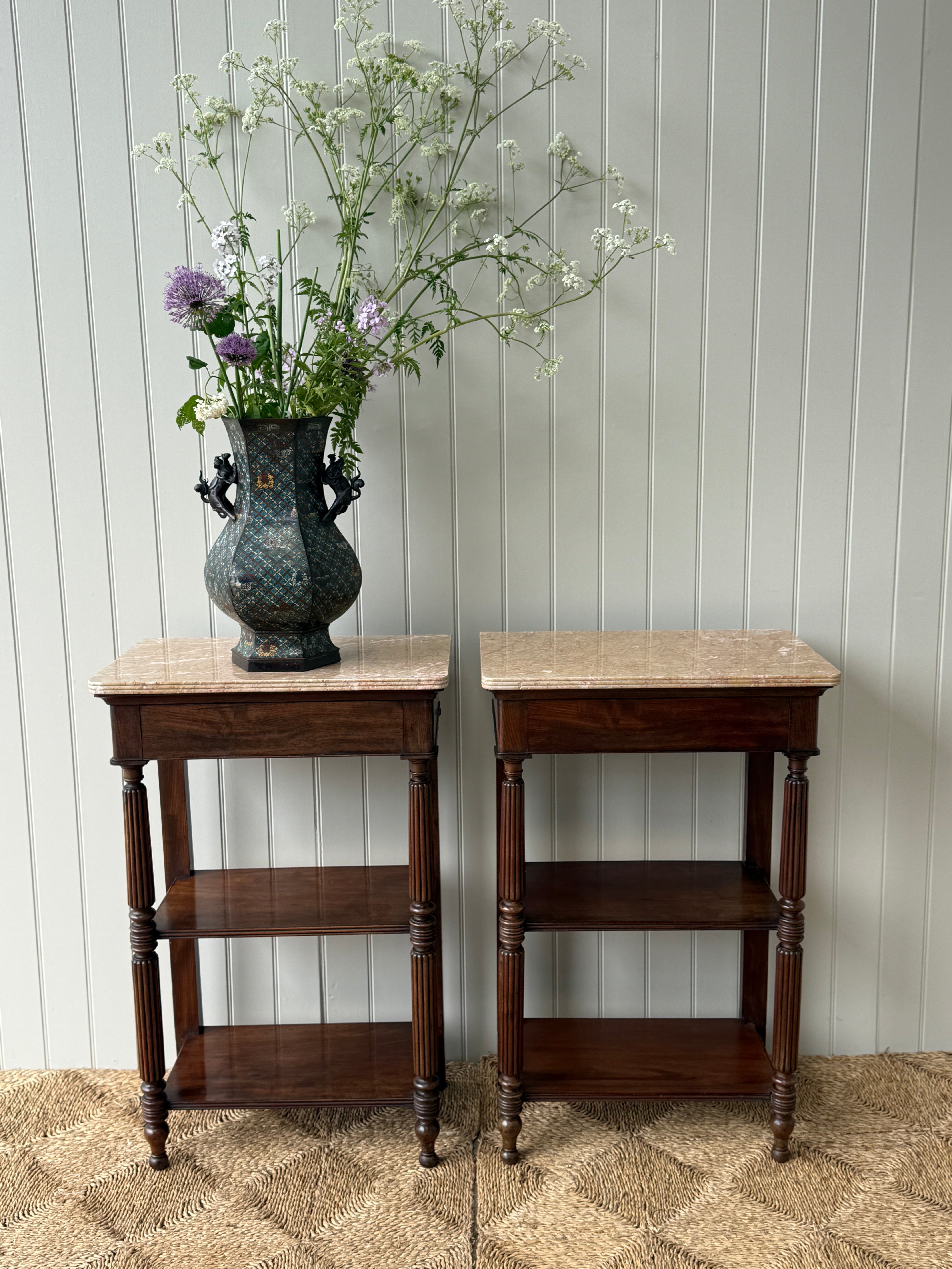 Pair of Tall Marble Topped Etageres