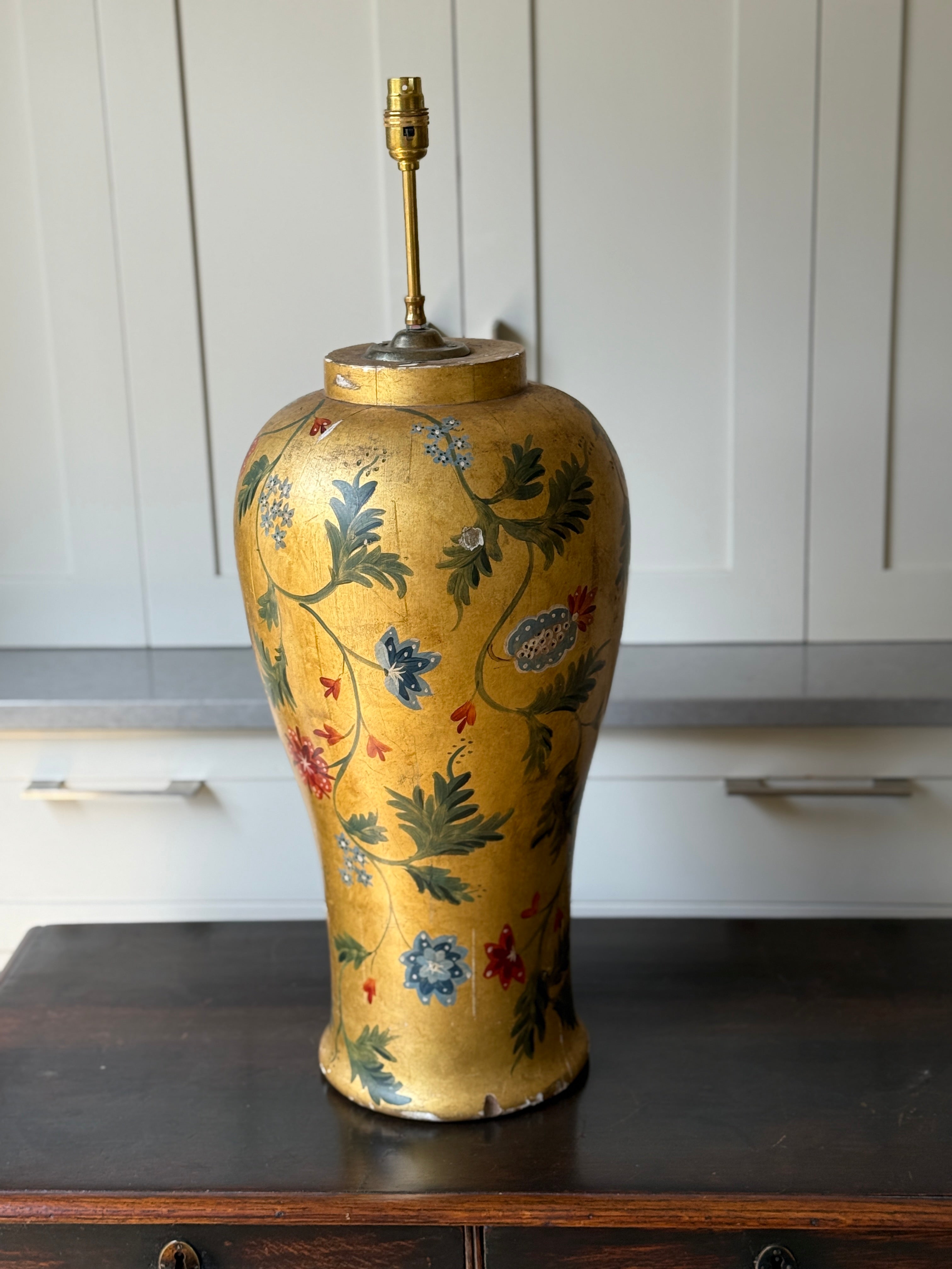 Gilt Ground Painted Plaster Baluster Lamp