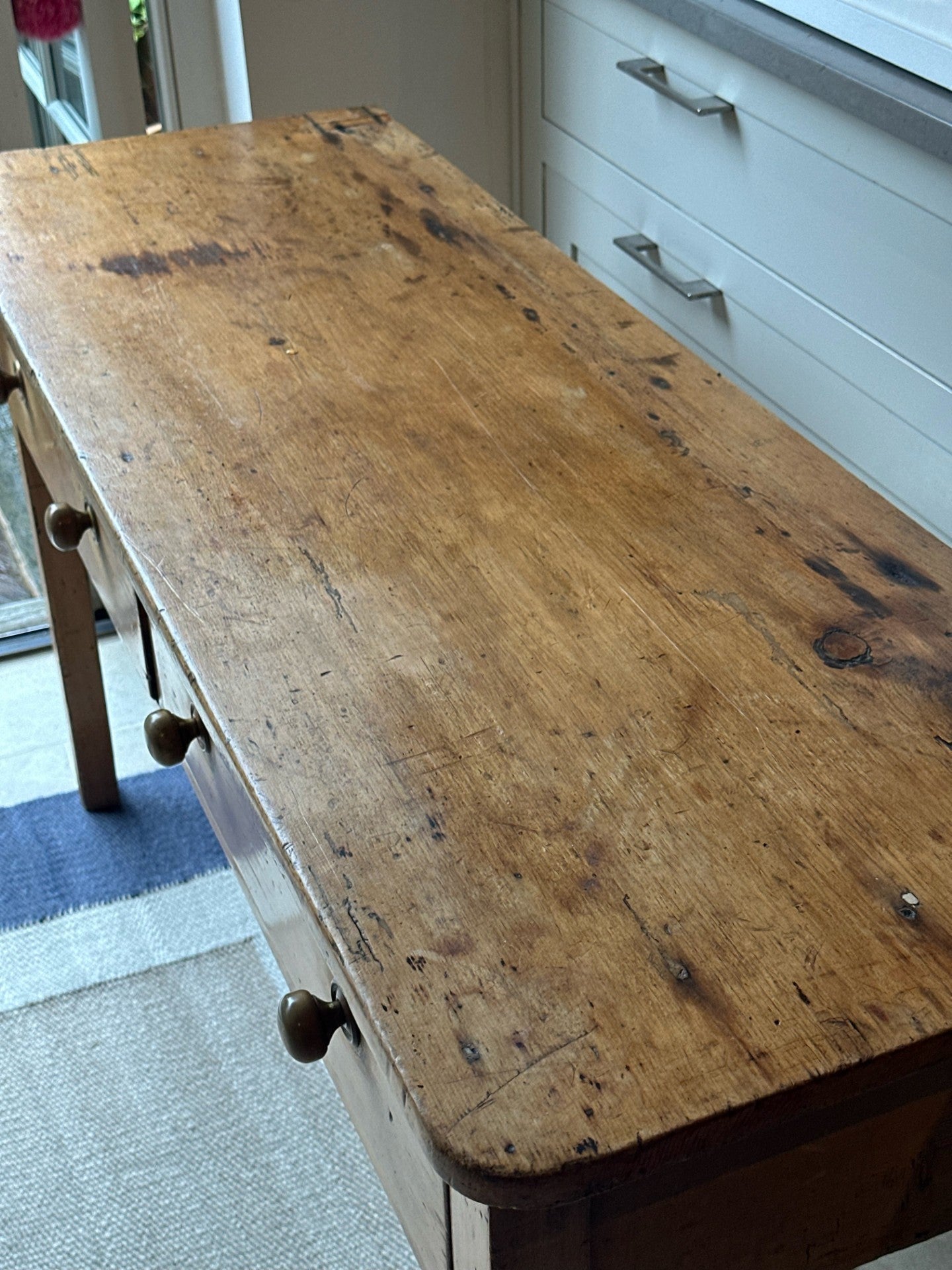 Early Victorian Pine Dresser Base with 2 large drawers