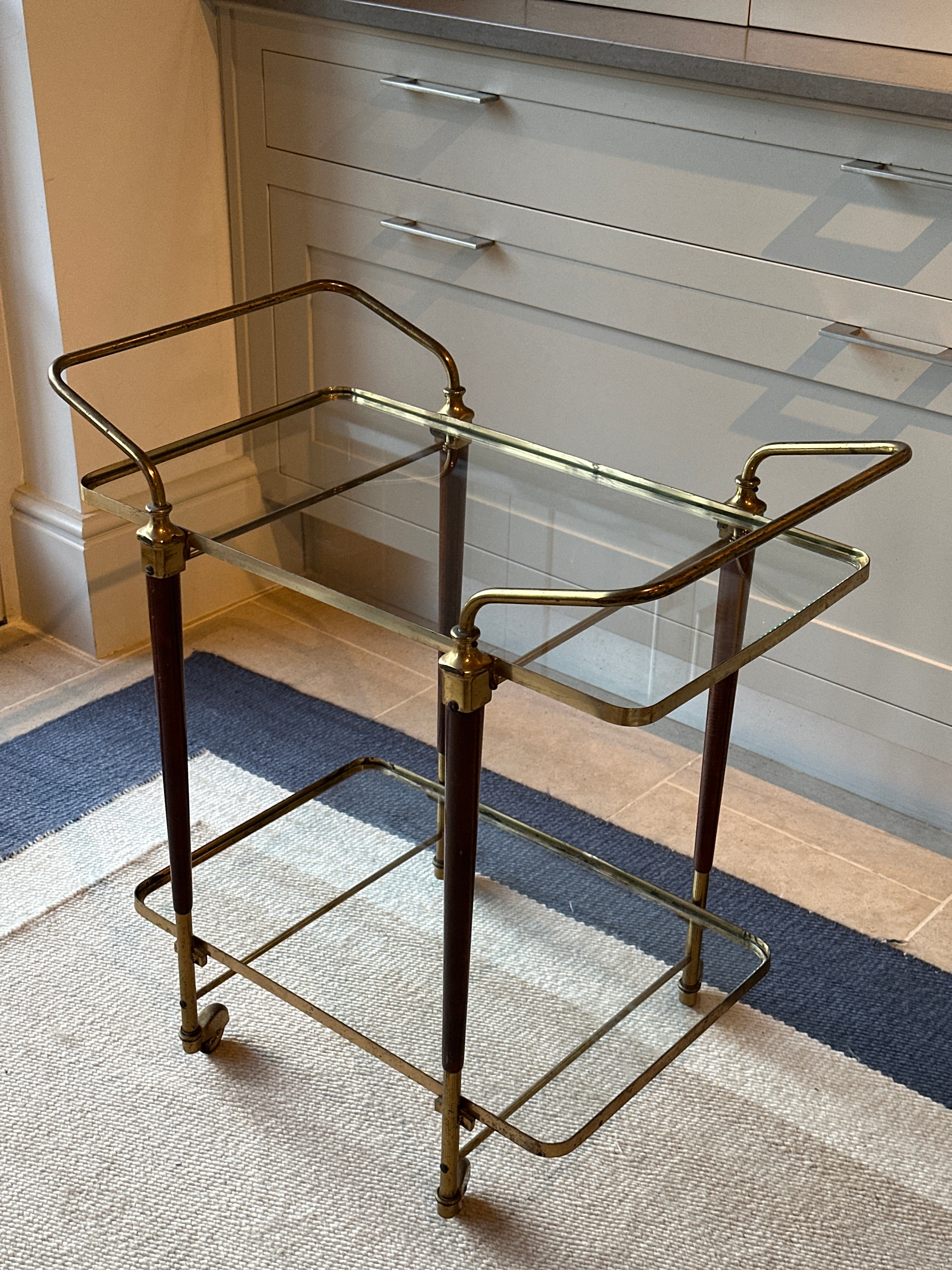 Italian Brass and Glass Bar Trolley in style of Cesare Lac
