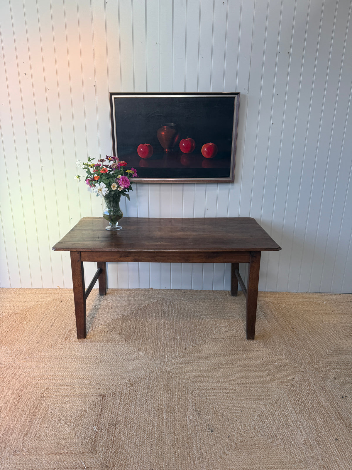 Small French Oak Farmhouse Dining Table with Small Drawer