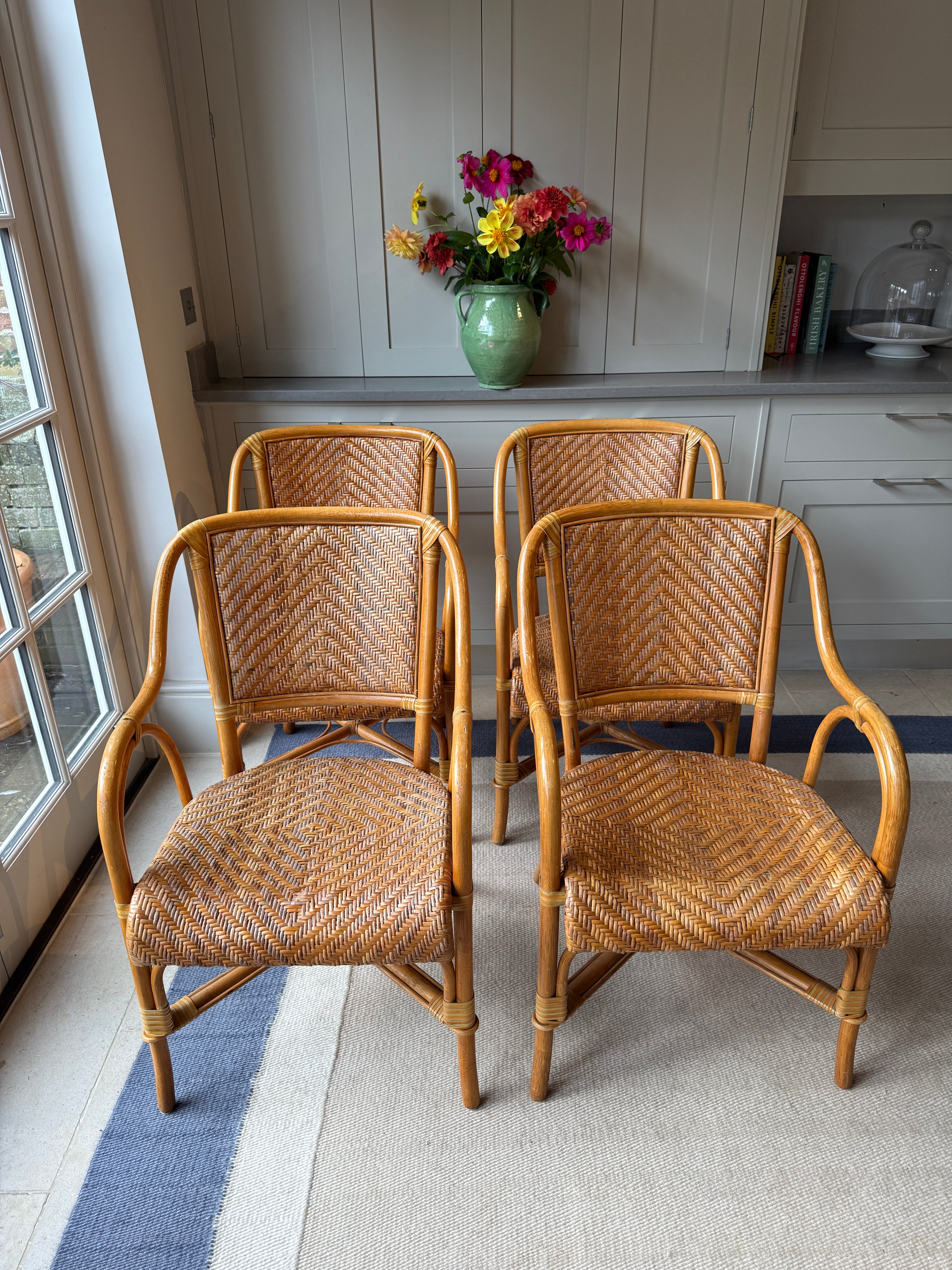 Set of 4 Vintage Cane & Rattan Chairs