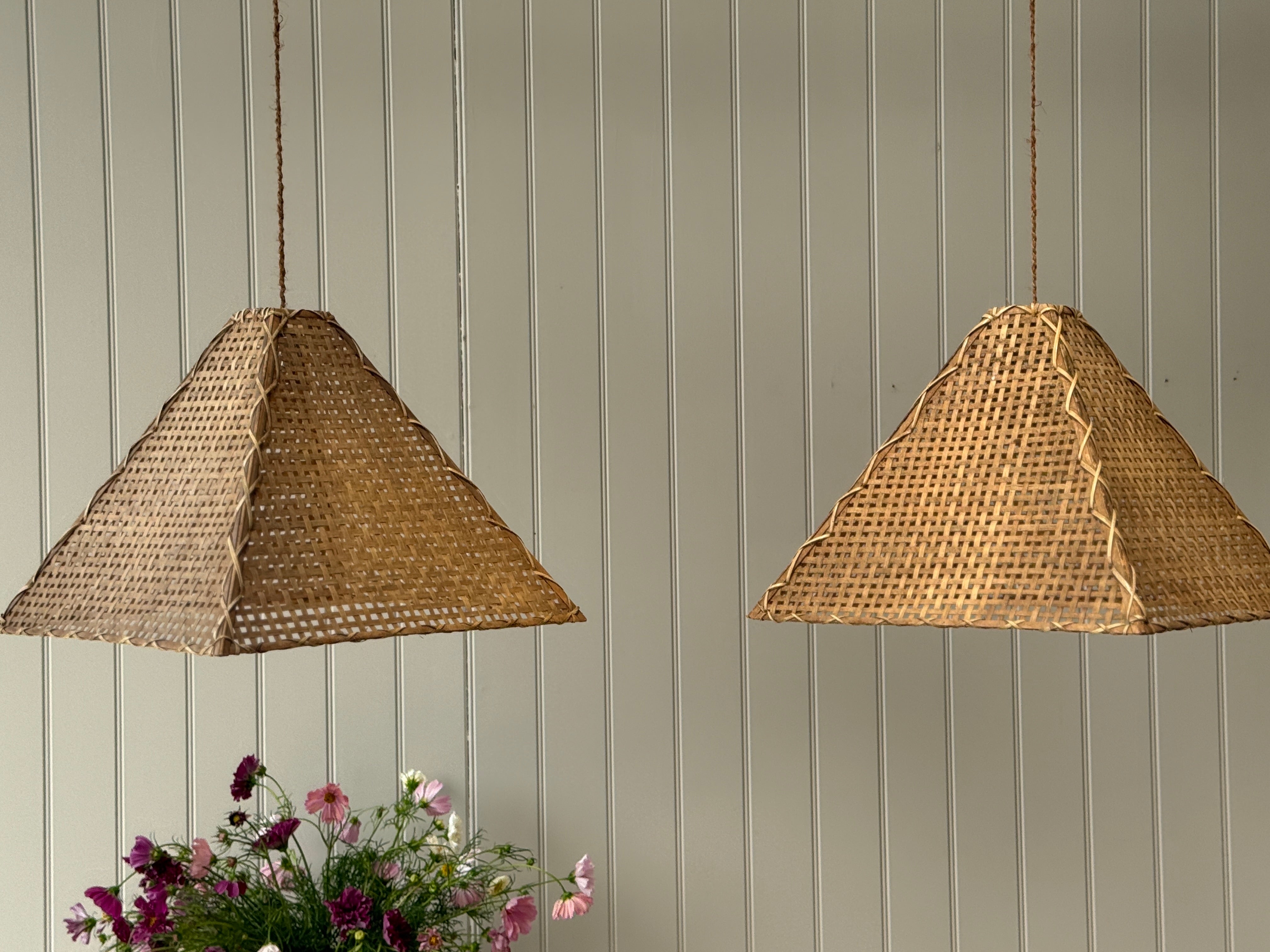 Pair of Woven Cane Pyramid Lampshades