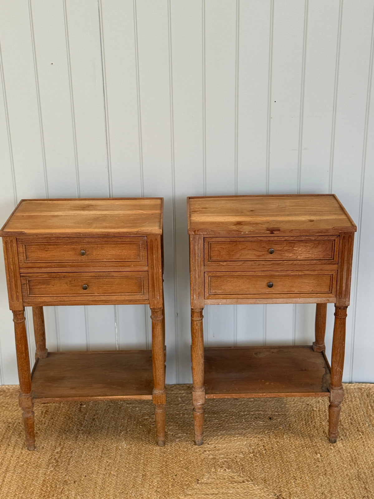Pair French of Bleached Oak Bedside Tables