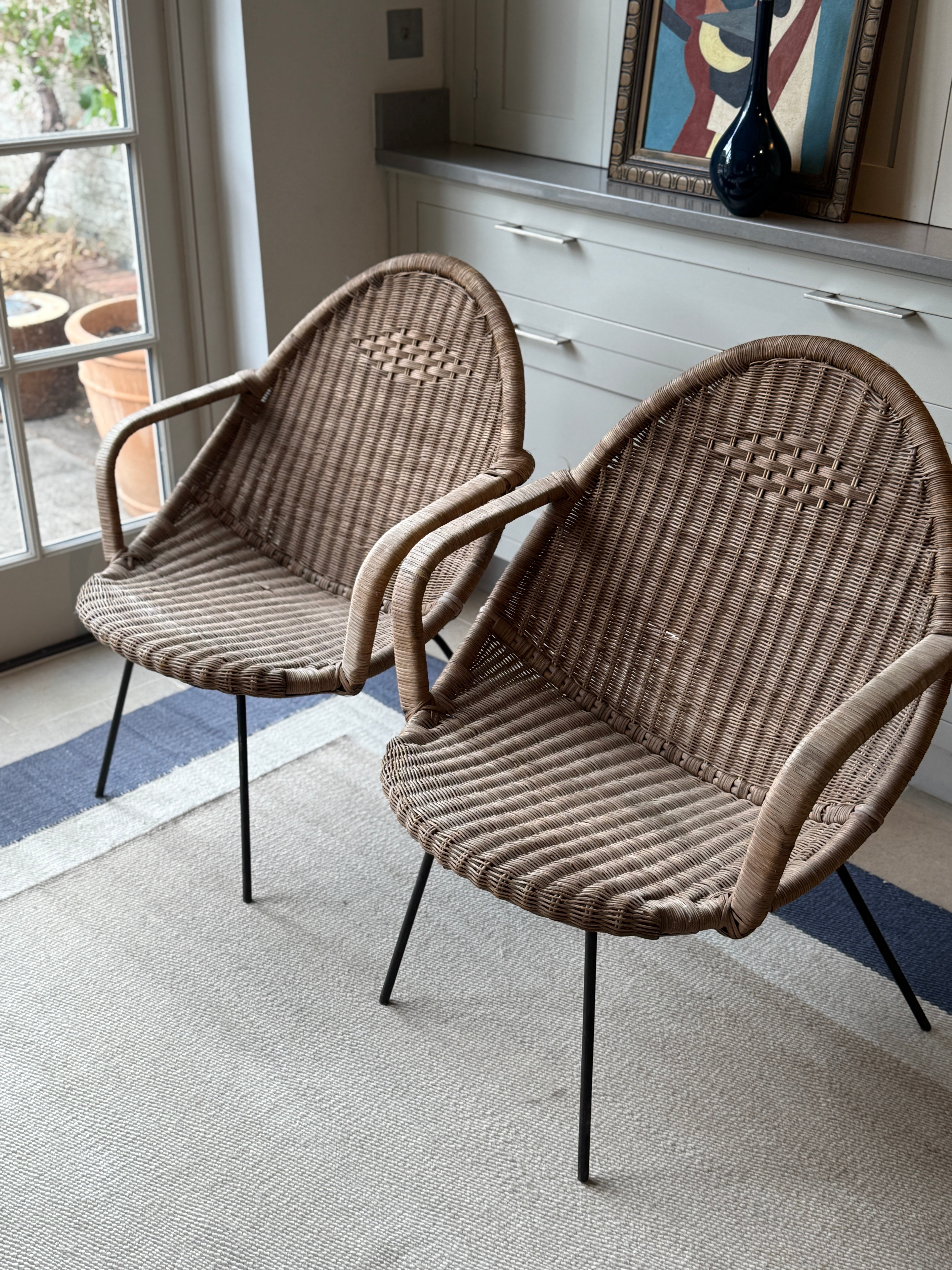 Pair of Italian Rattan Chairs Circa 1960-70