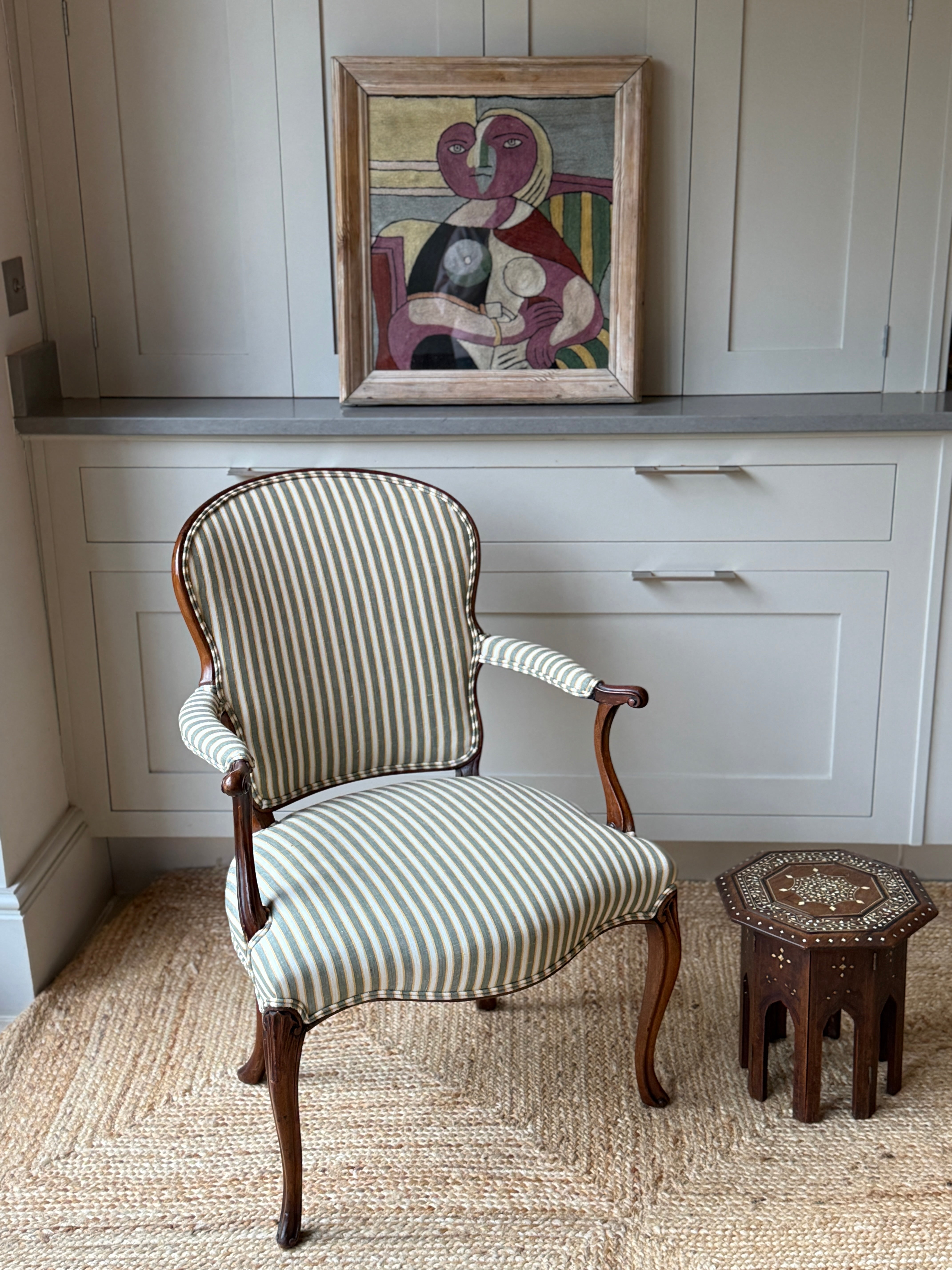French Fauteuil Chair in Schumacher Wainscott