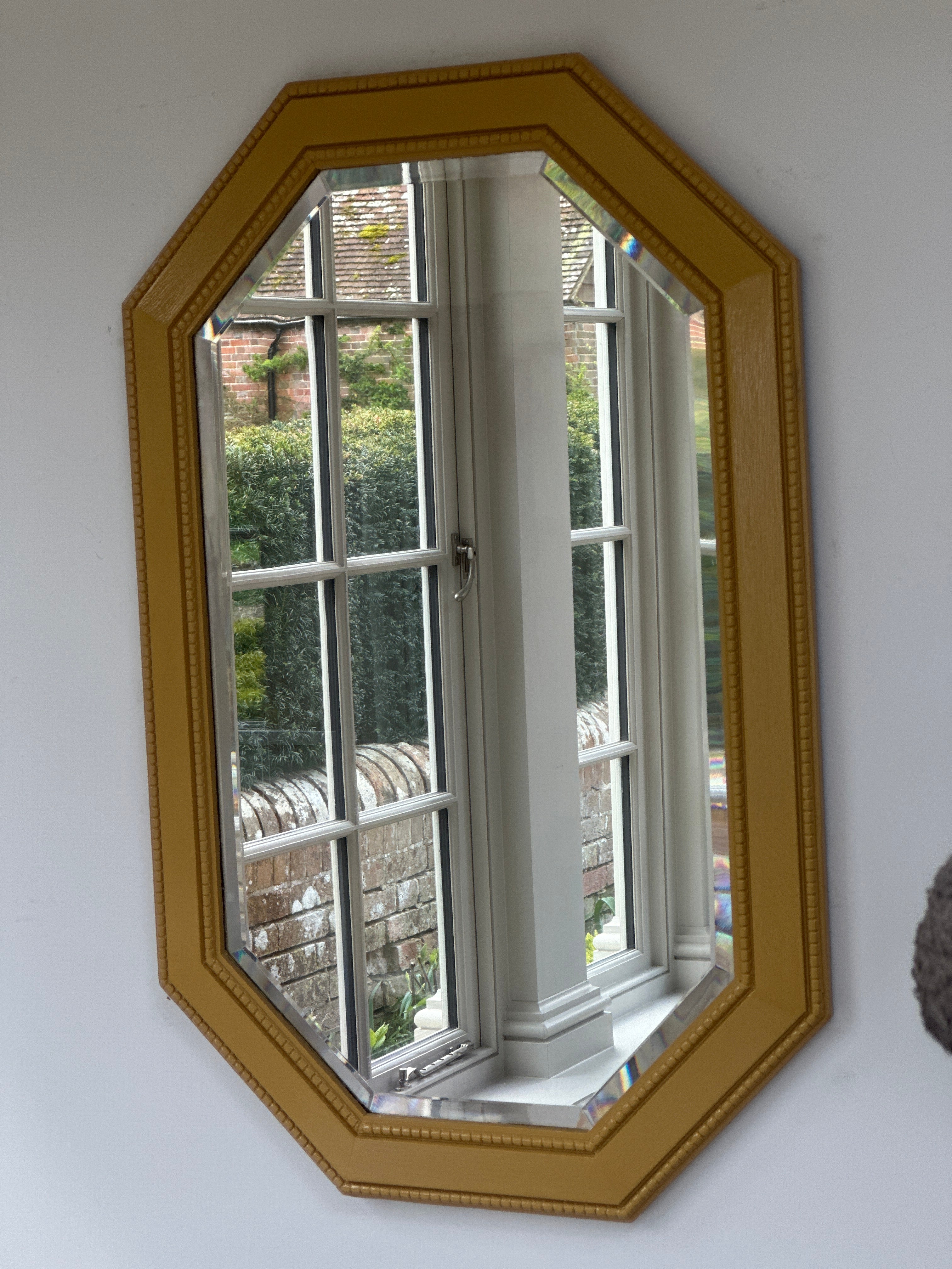 Large Octagonal Oak Mirror in Indian Yellow by F&B