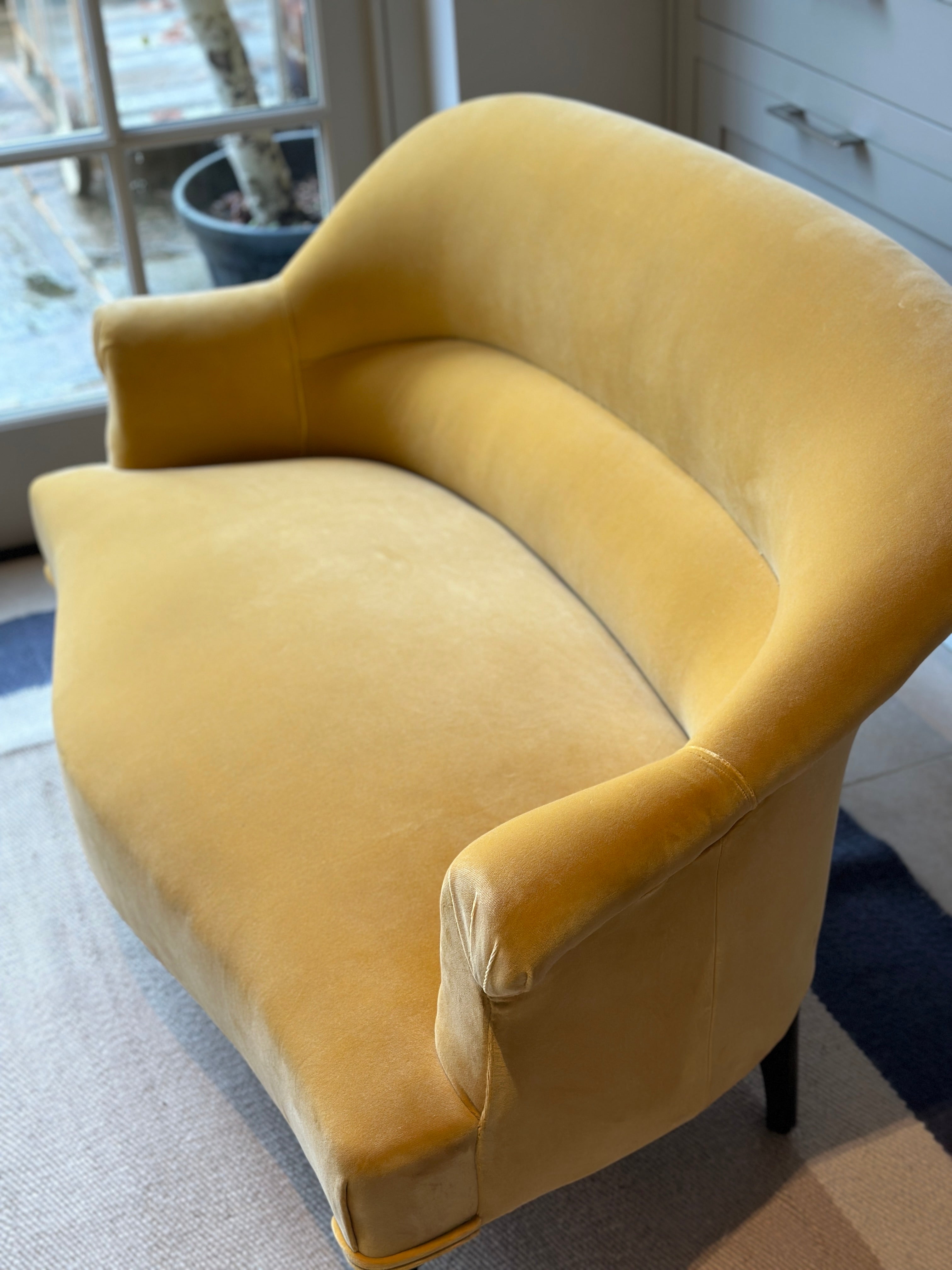 SALE - Charming extra small French ‘loveseat’ sofa in RU Cotton Velvet
