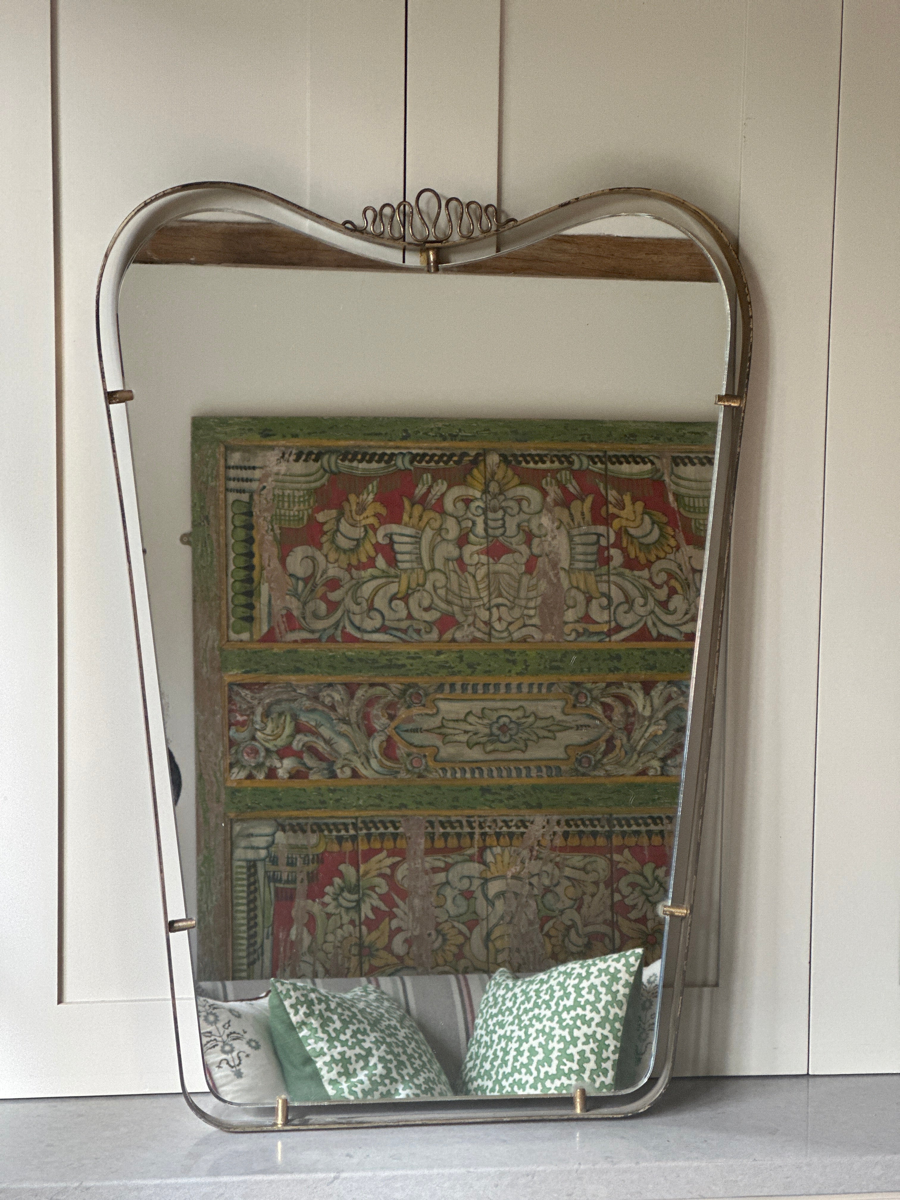 Italian Brass Shield Mirror attributed to Fontana Arte