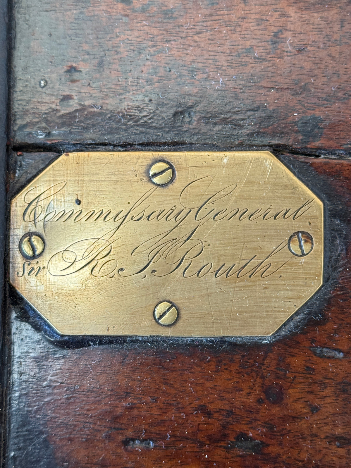 Early 19th Century Iron-Bound Strongbox, Engraved Brass Plaque for Commissary General Sir Randolph Isham Routh KCB