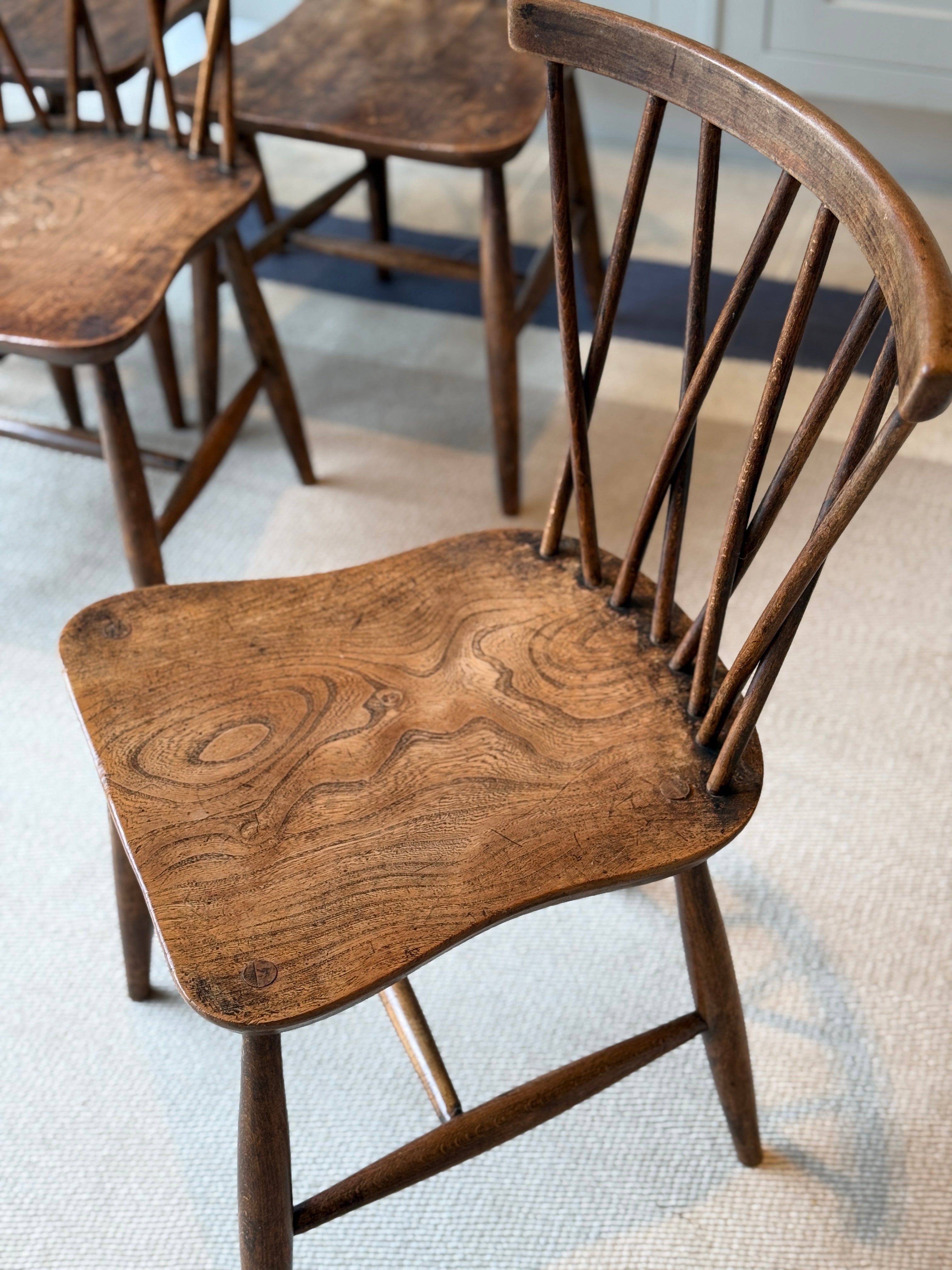 Set of Six Oak Chairs with Criss Cross Backs