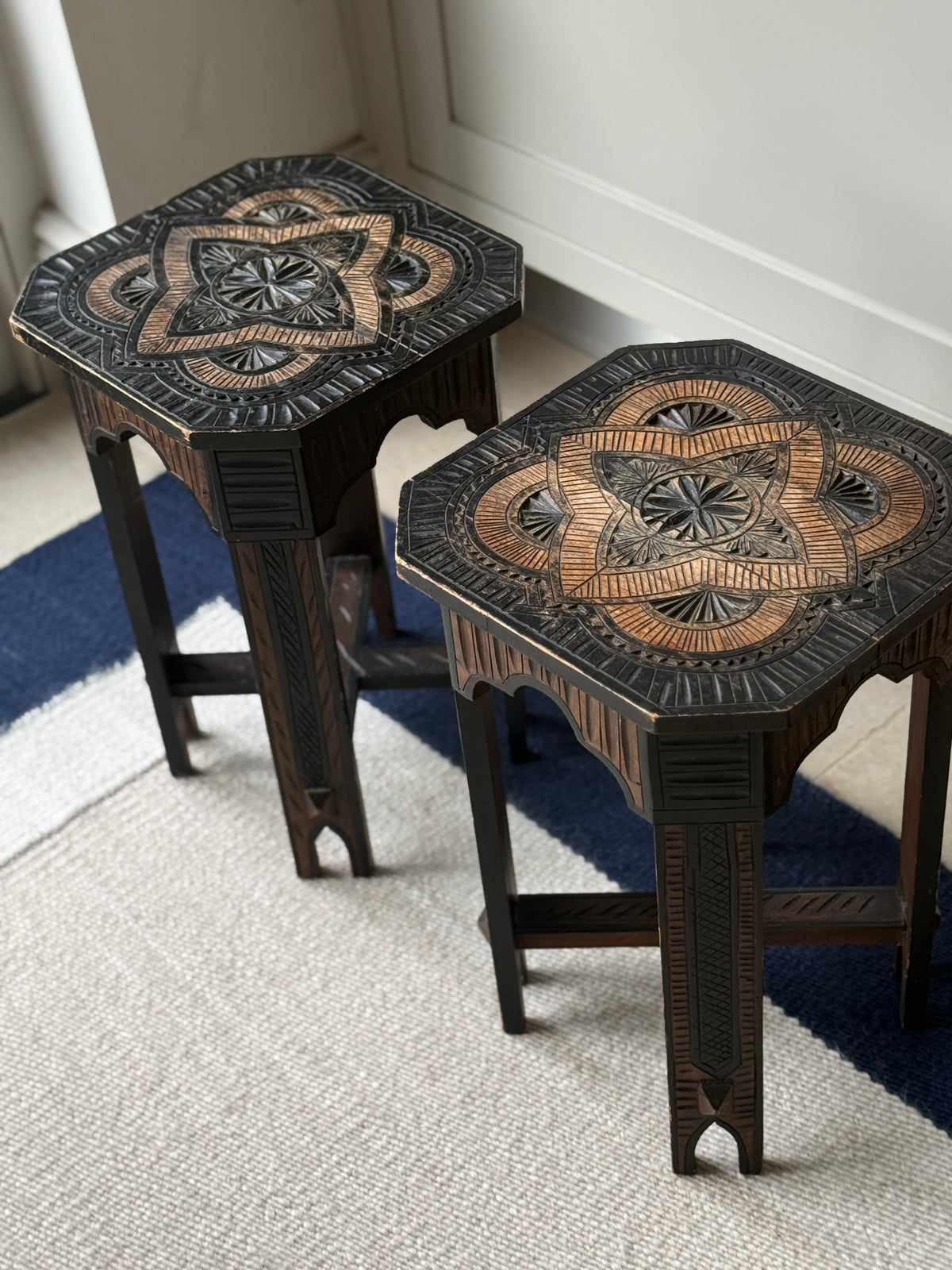 Pair of Hand Carved Tables in Moorish Style