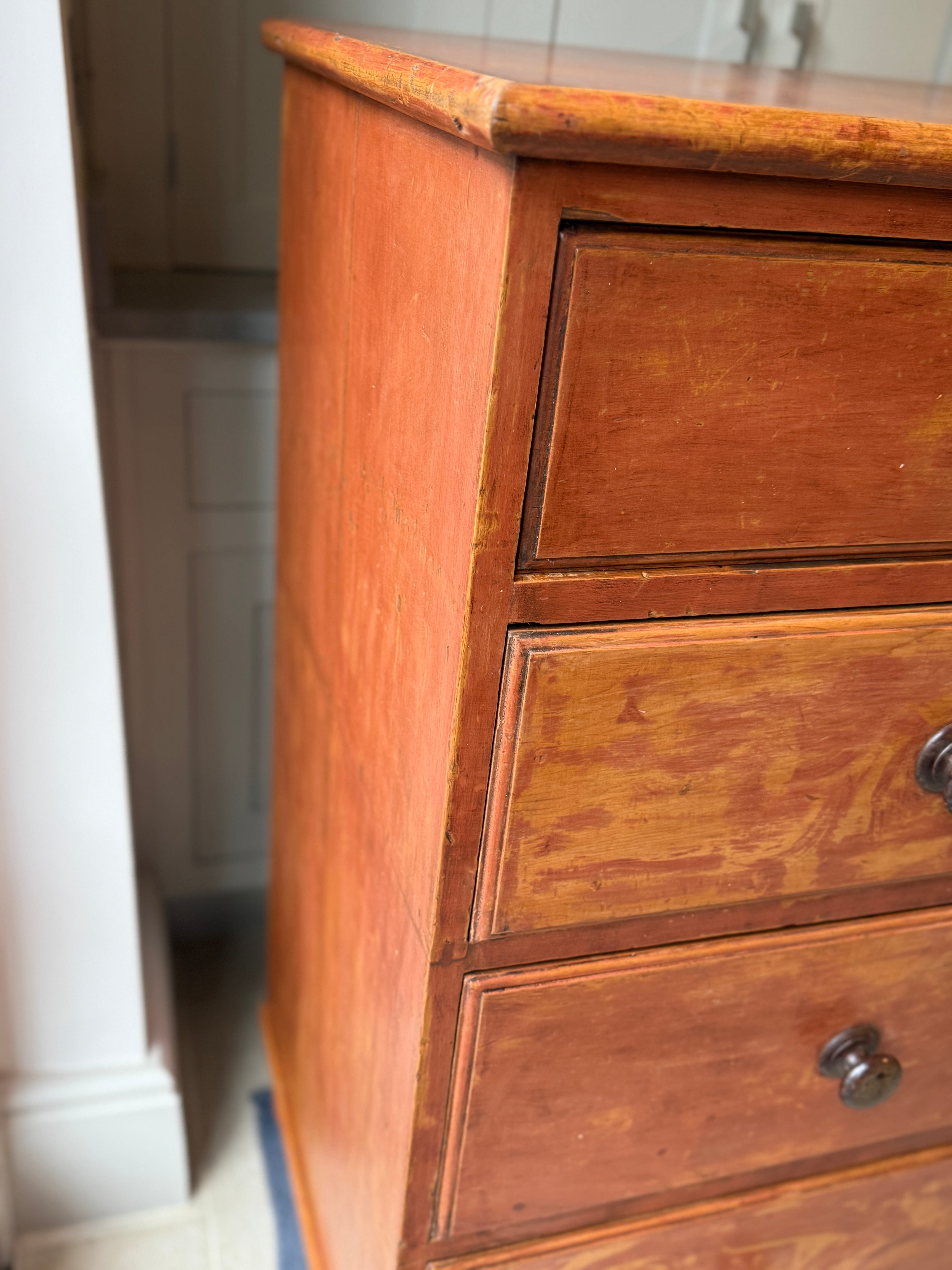 Large Red Pine Scumble Glazed Chest of Drawers
