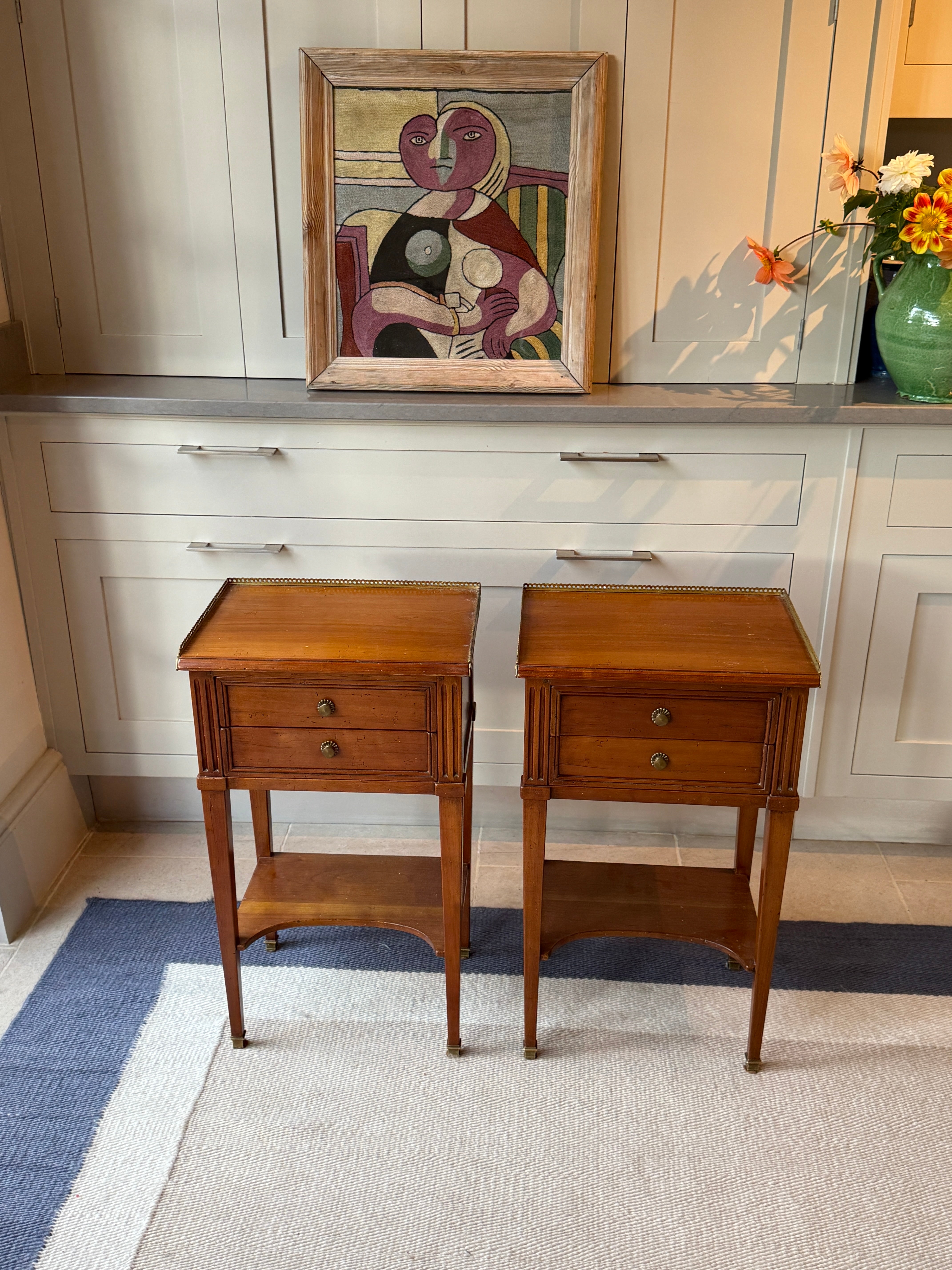 French Cherry Bedside Table with Gallery