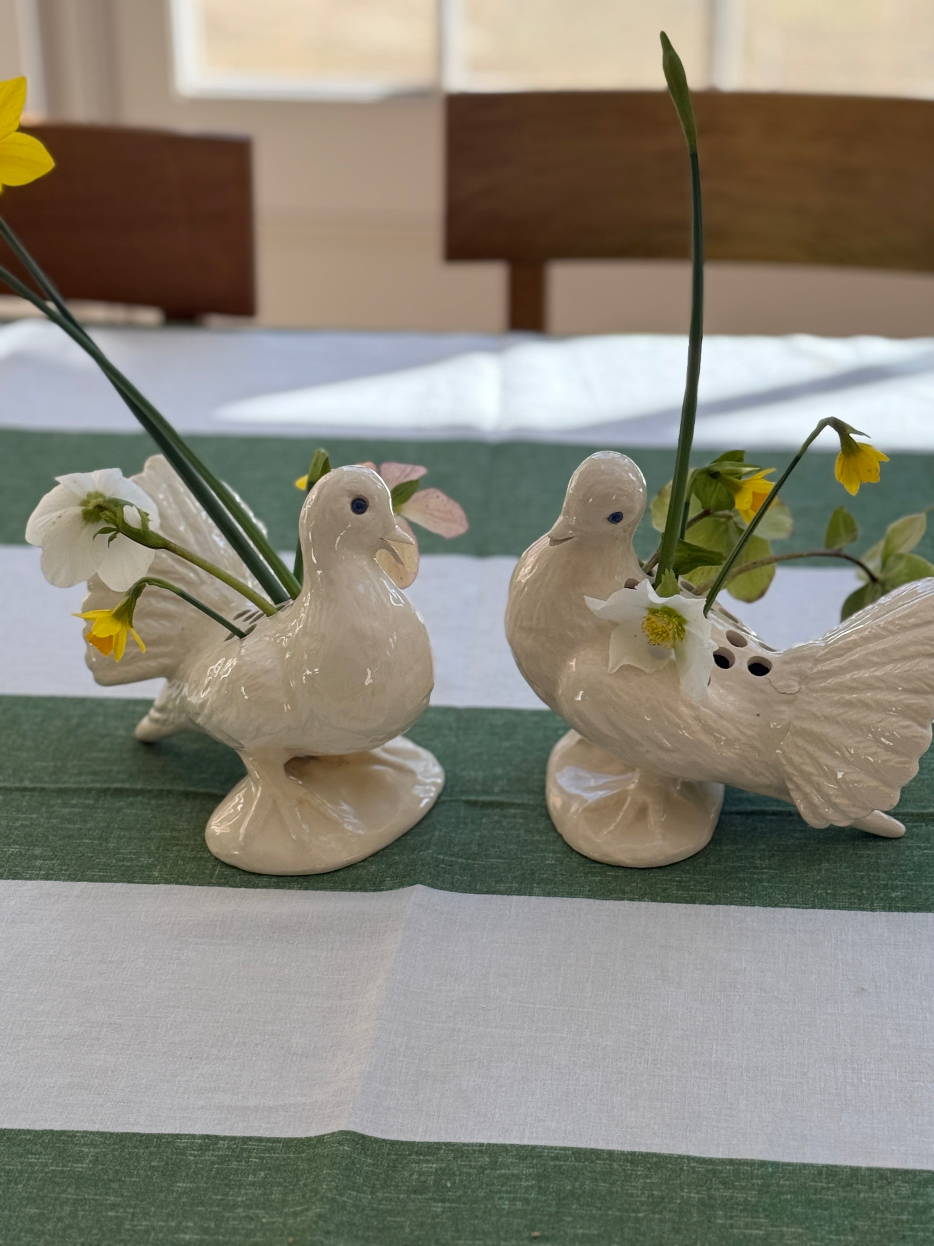Pair of Ceramic Floral Doves