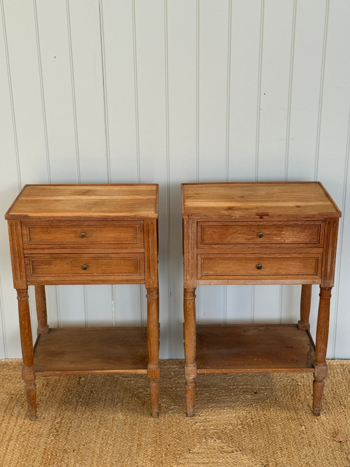 Pair French of Bleached Oak Bedside Tables