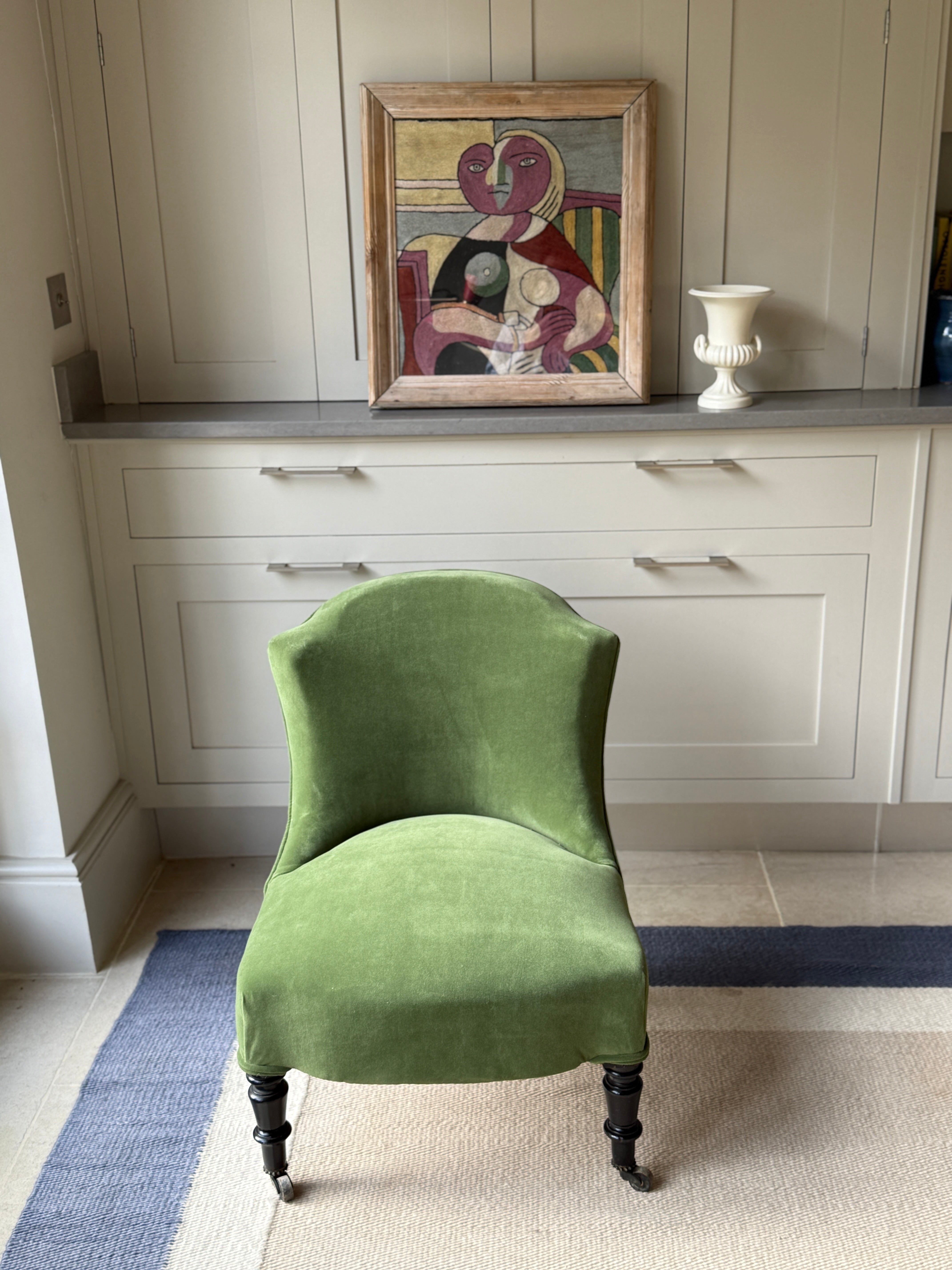 19th Century Slipper Chair in Pale Green Velver