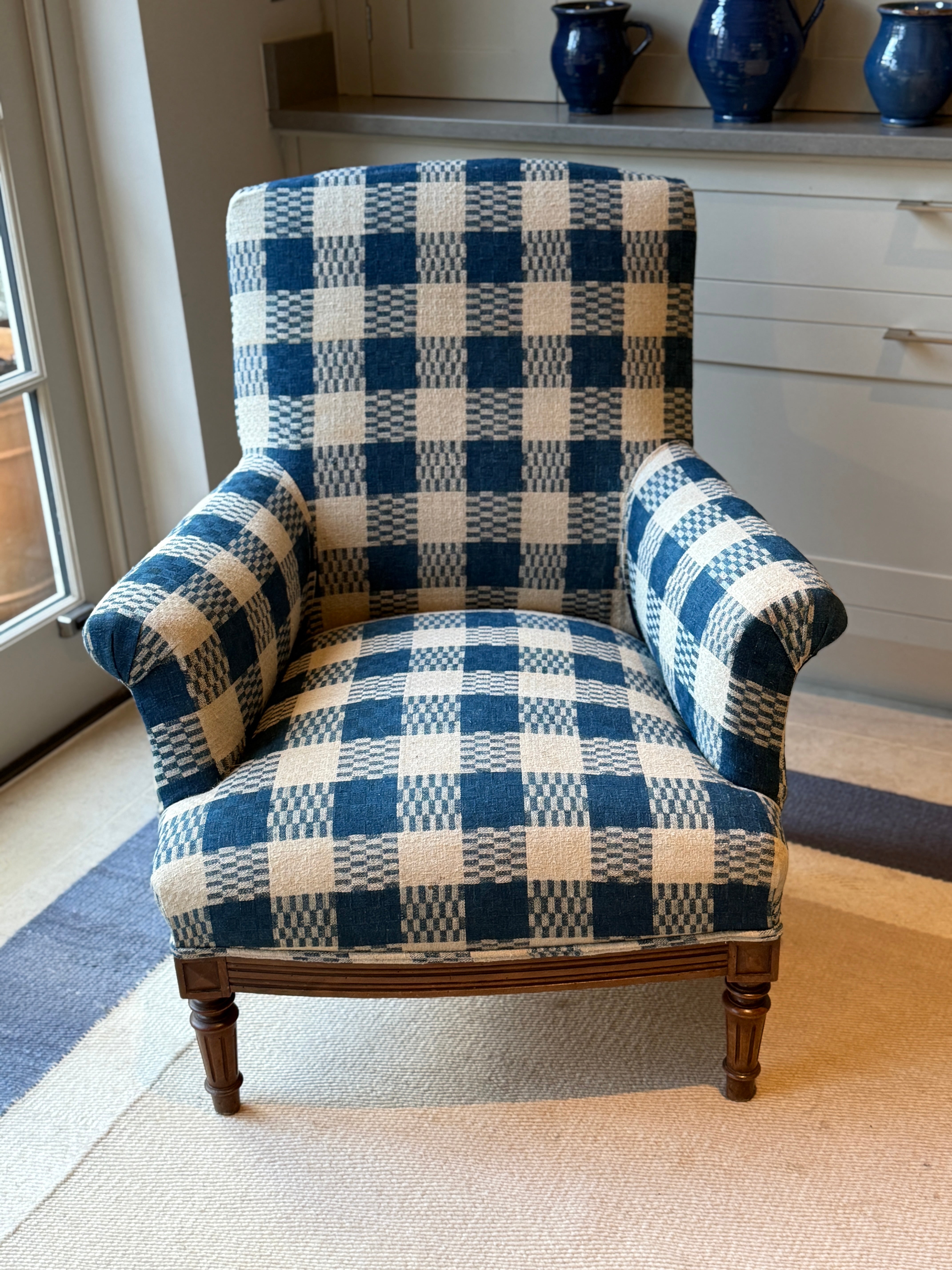 Antique Armchair in a Vintage French Textile