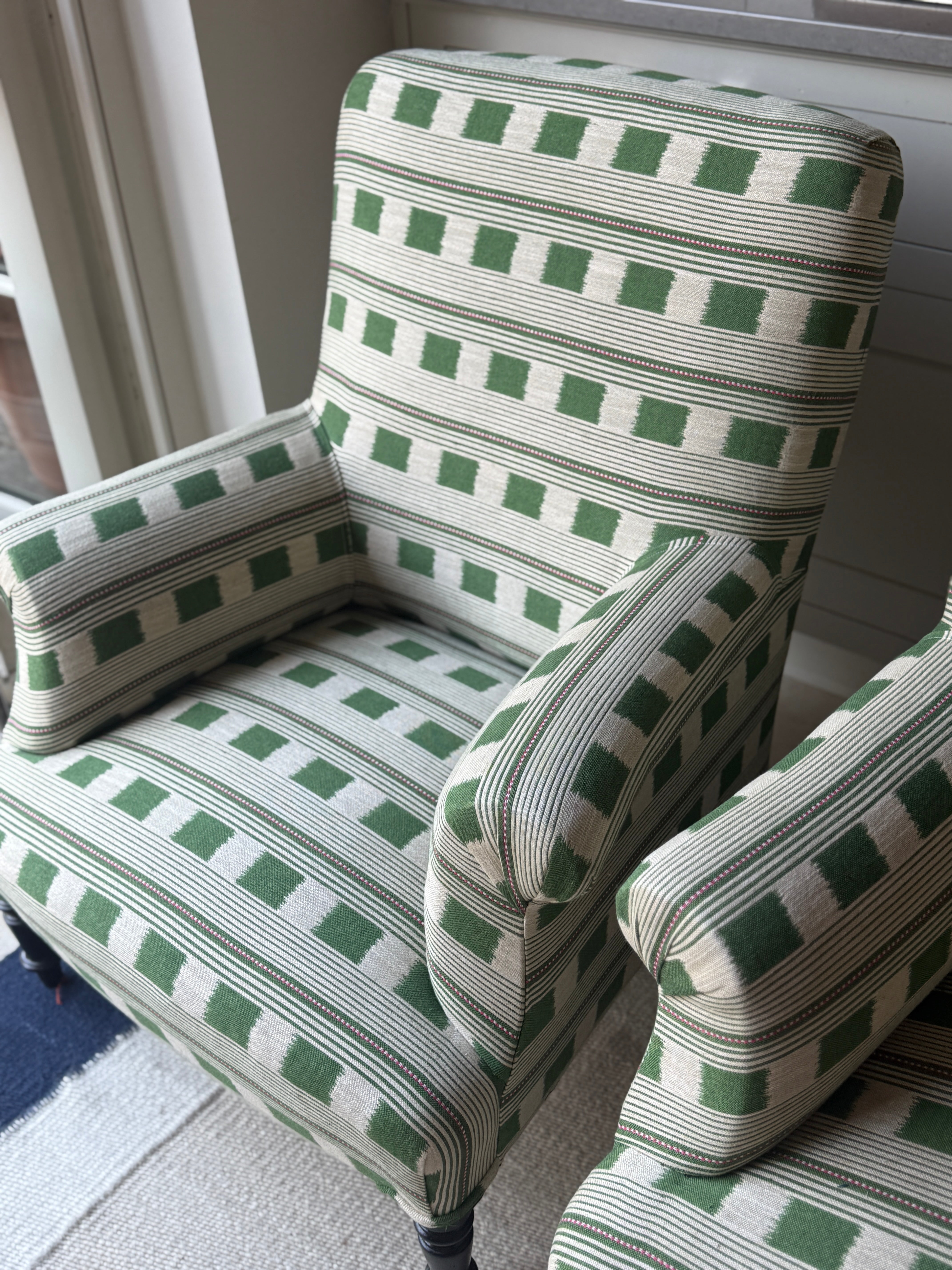 Pair of French Squareback Armchairs in Christopher Farr - Lost and Found