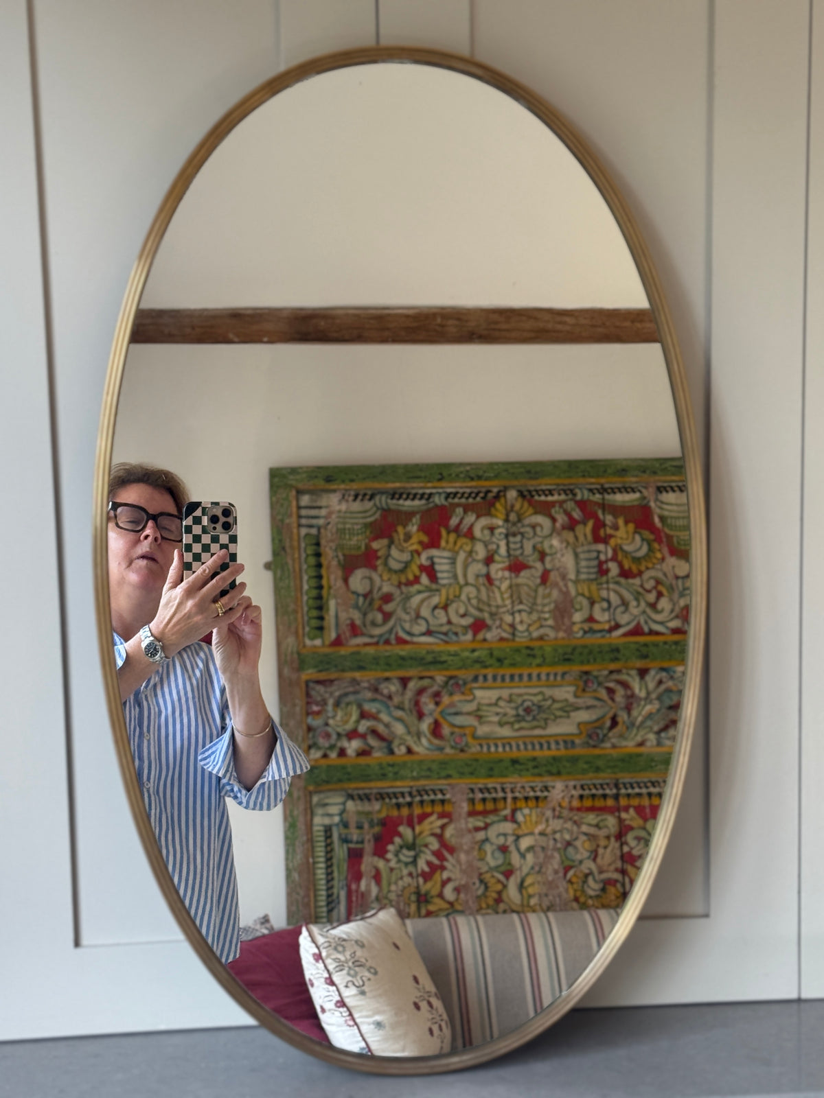 1950s Italian Reeded Brass Oval Mirror 80 x 50cm