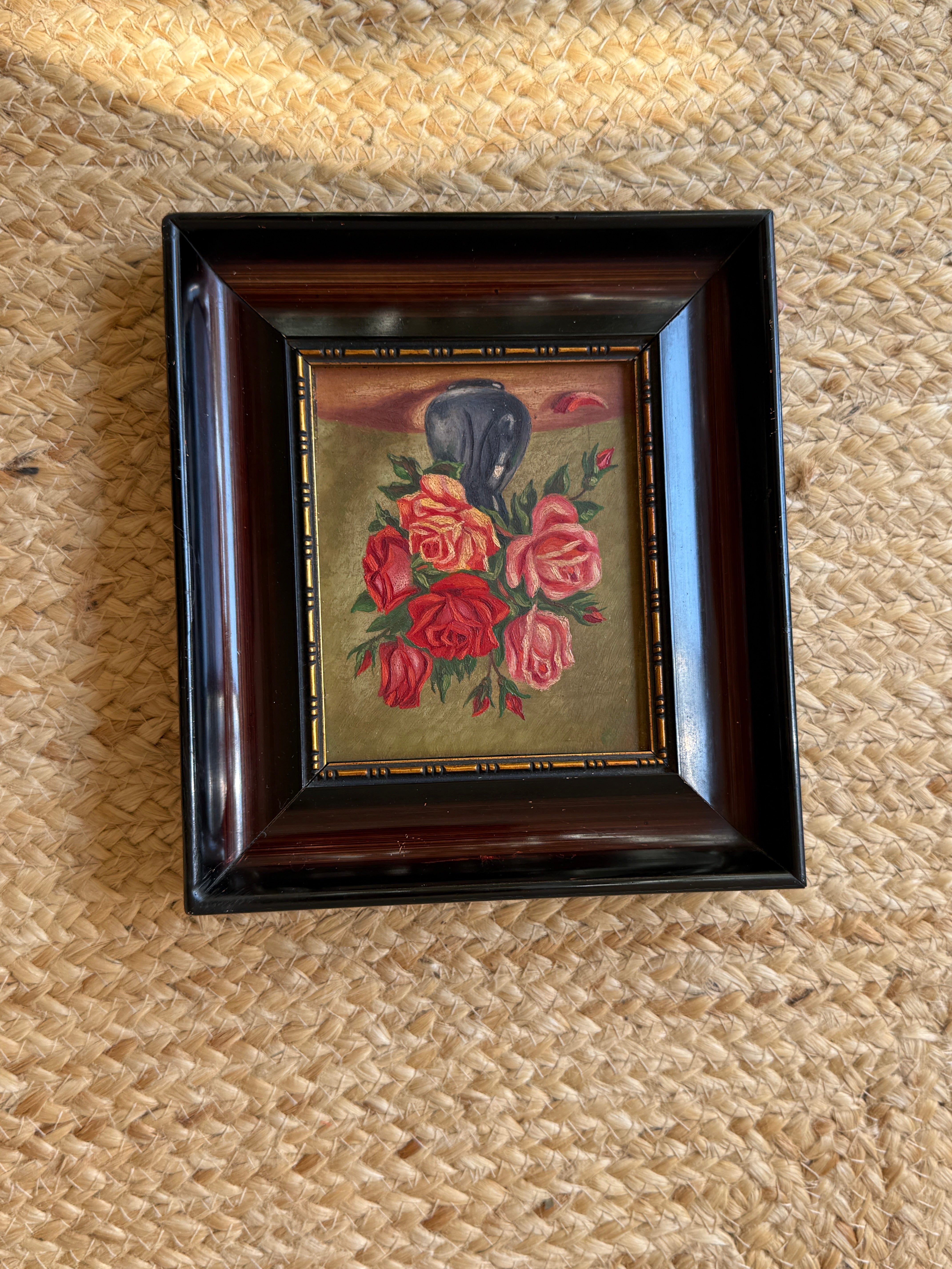 Set of 3 Small Floral Oil Pastel Paintings