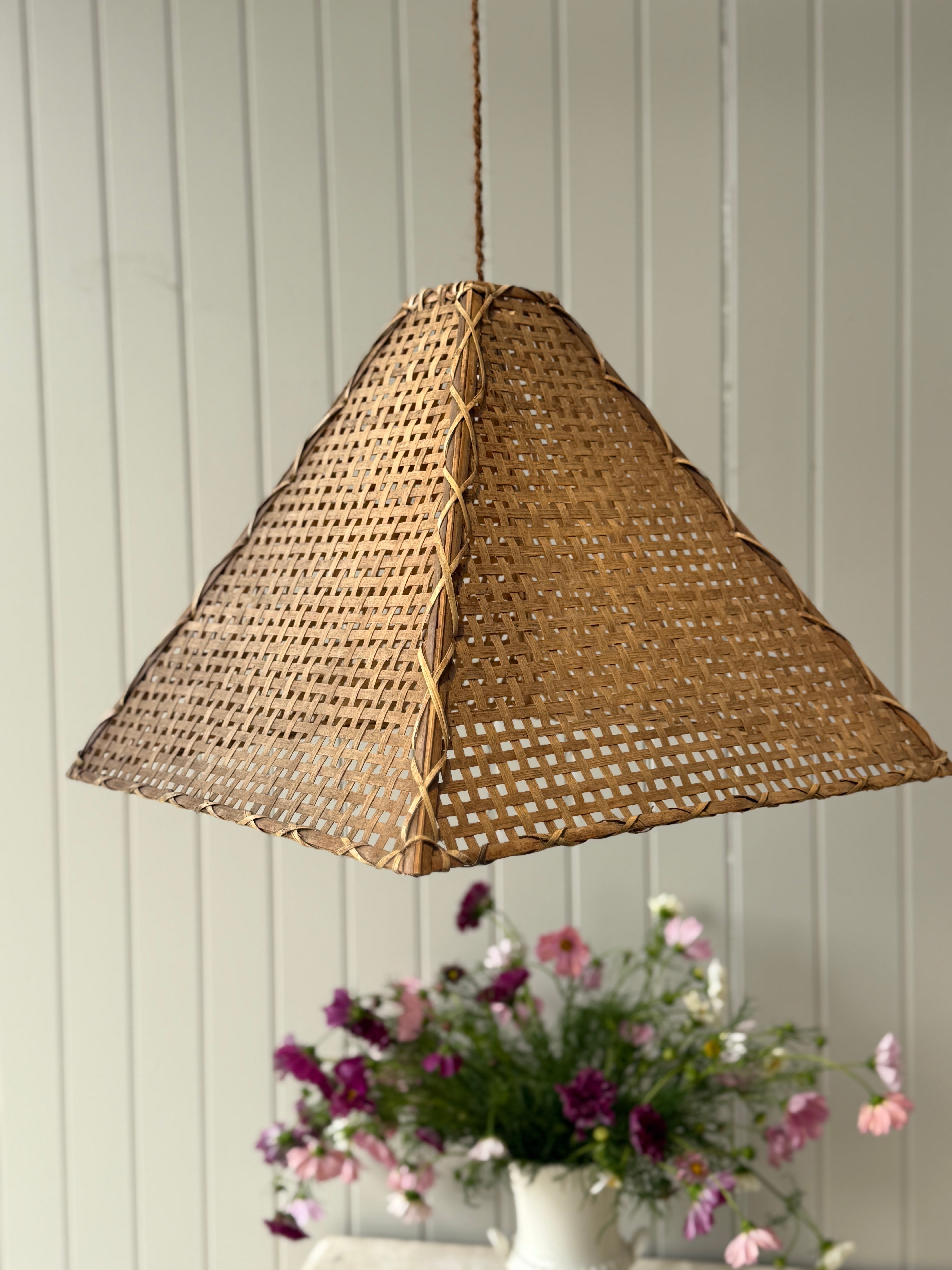Pair of Woven Cane Pyramid Lampshades