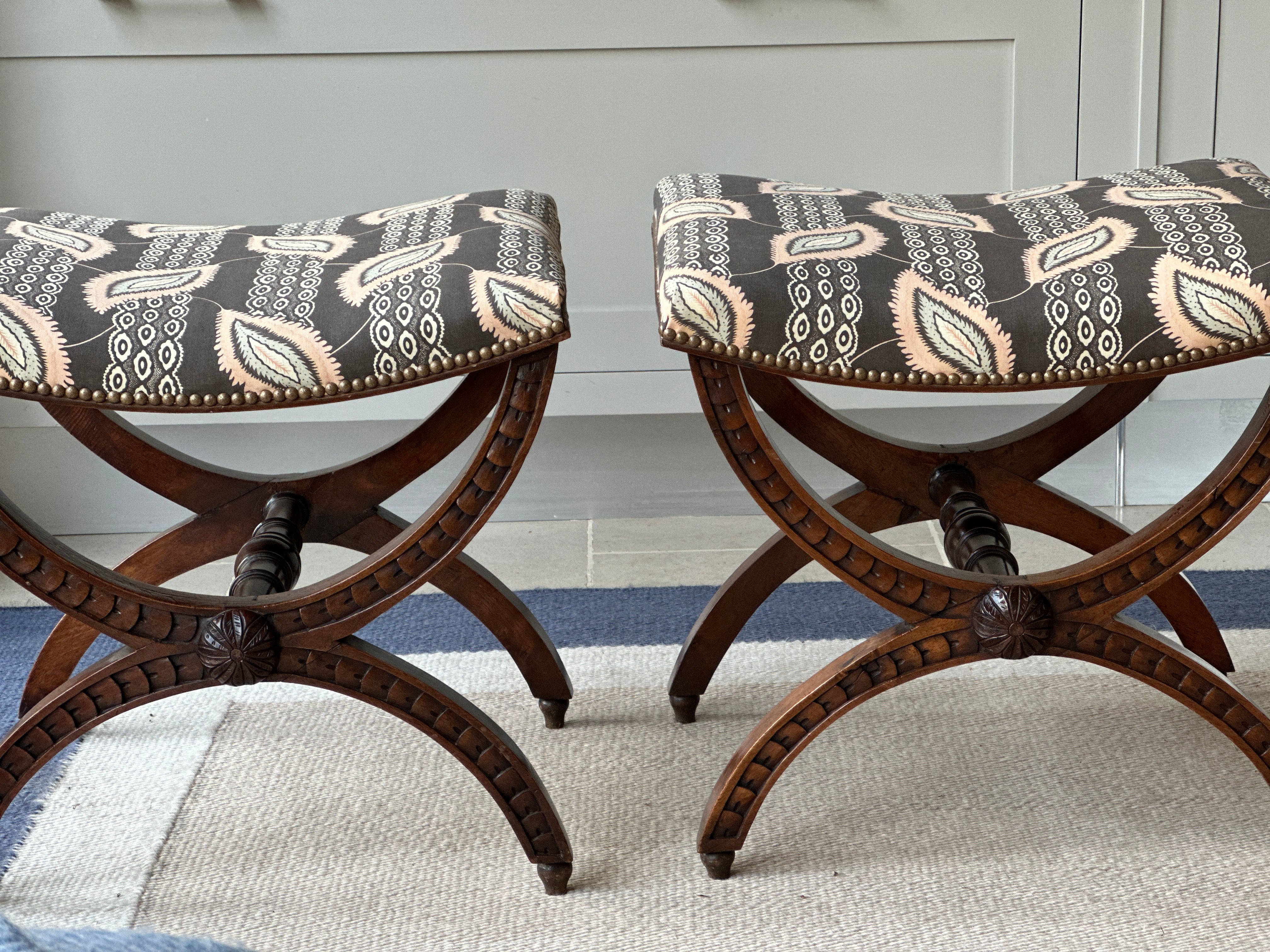 Pair of English X Frame Footstools in John Stefanidis Josephine