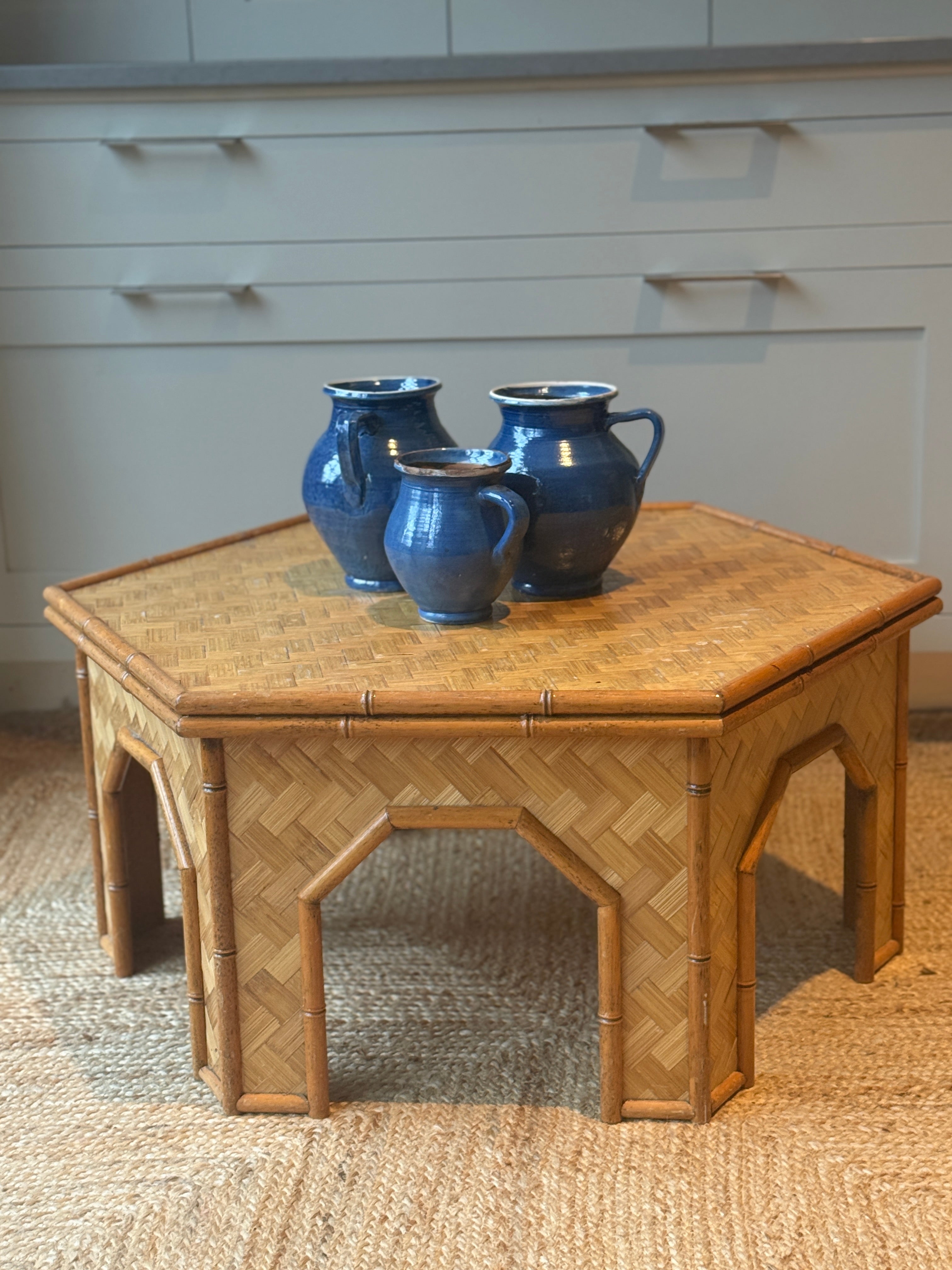 Mid Century Hexagonal Cane Coffee Table