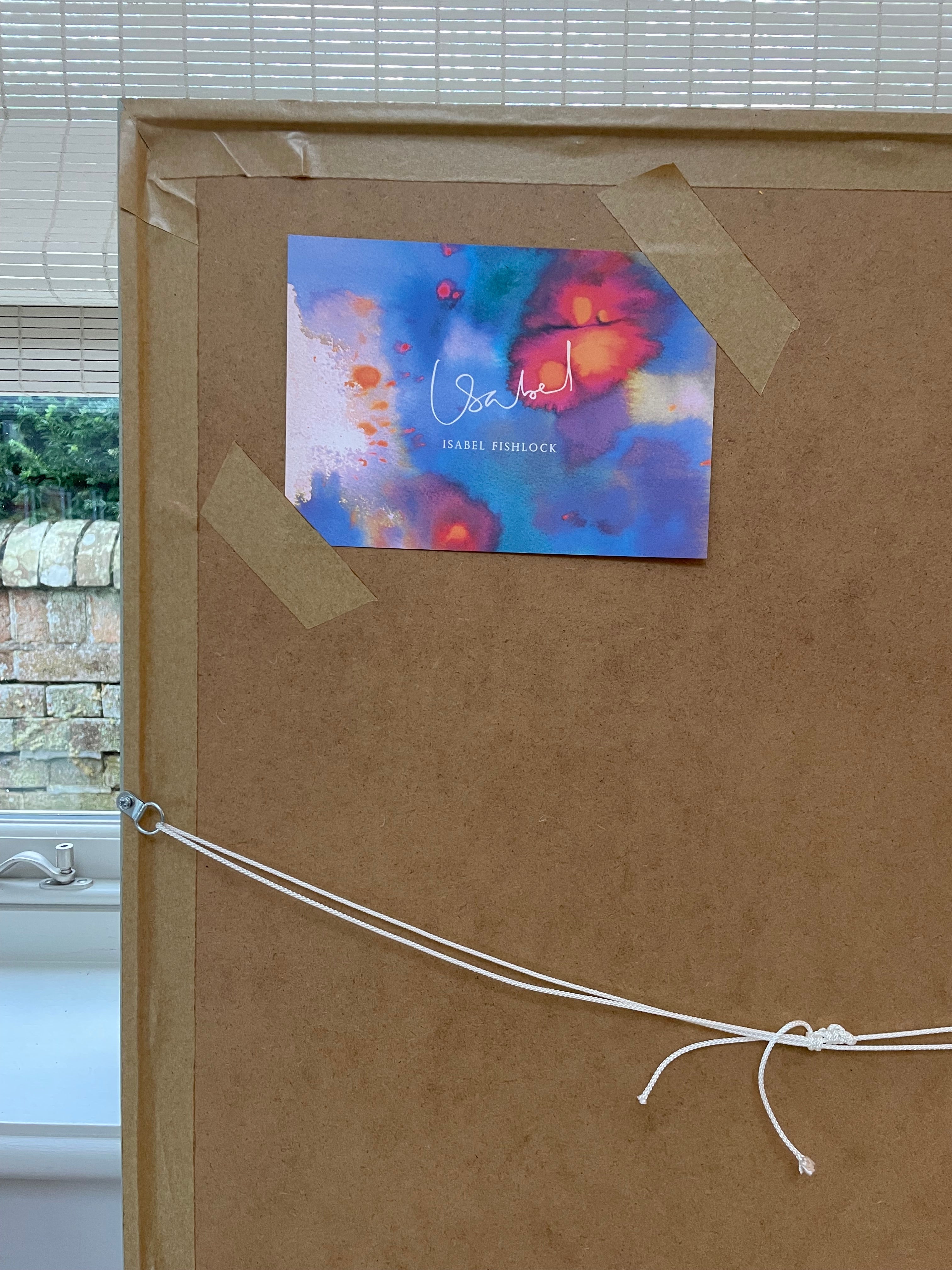 Candy Striped Pot Floral Painting- Oil Pastel Collaged by Isabel Fishlock