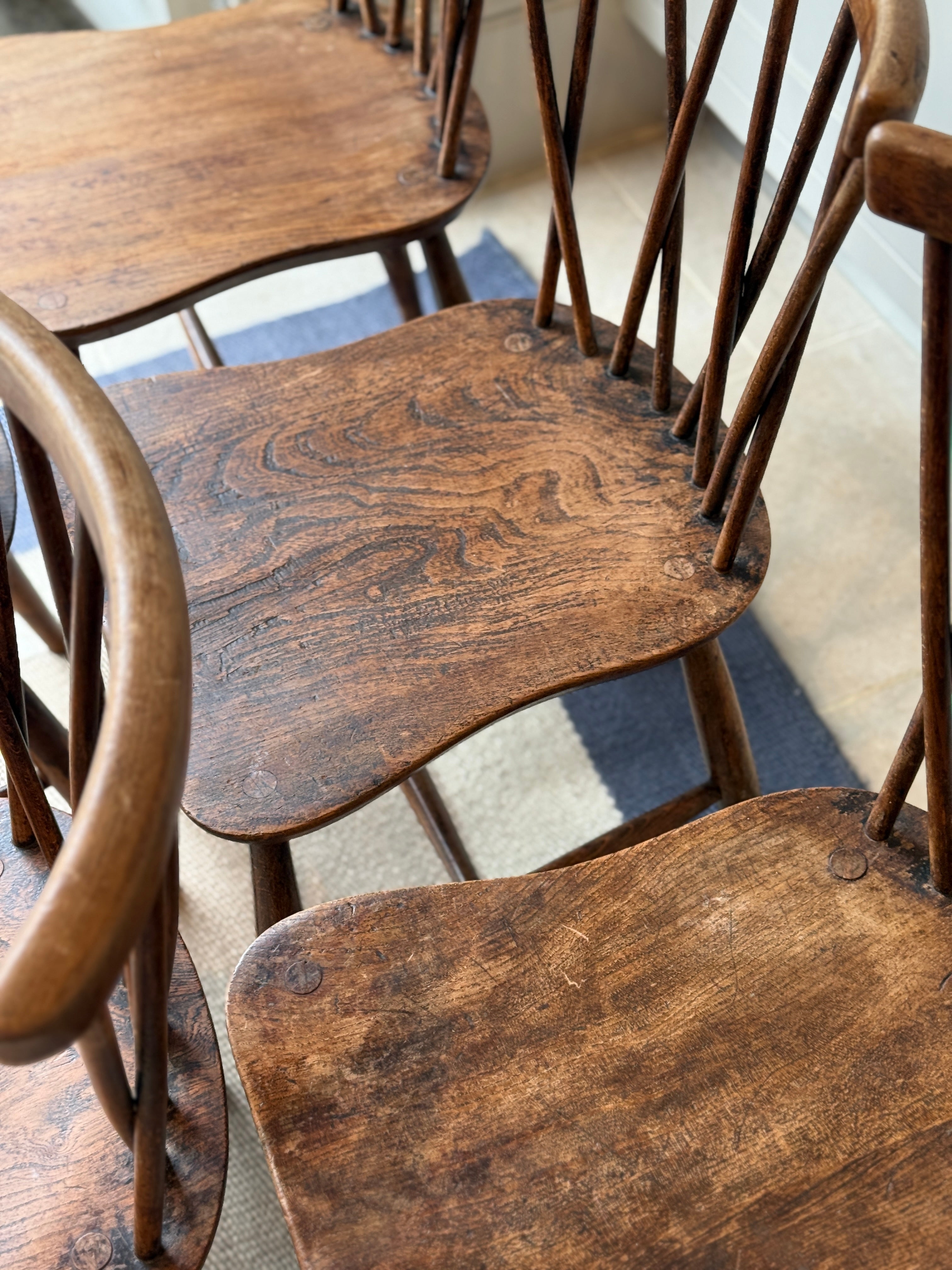 Set of Six Oak Chairs with Criss Cross Backs