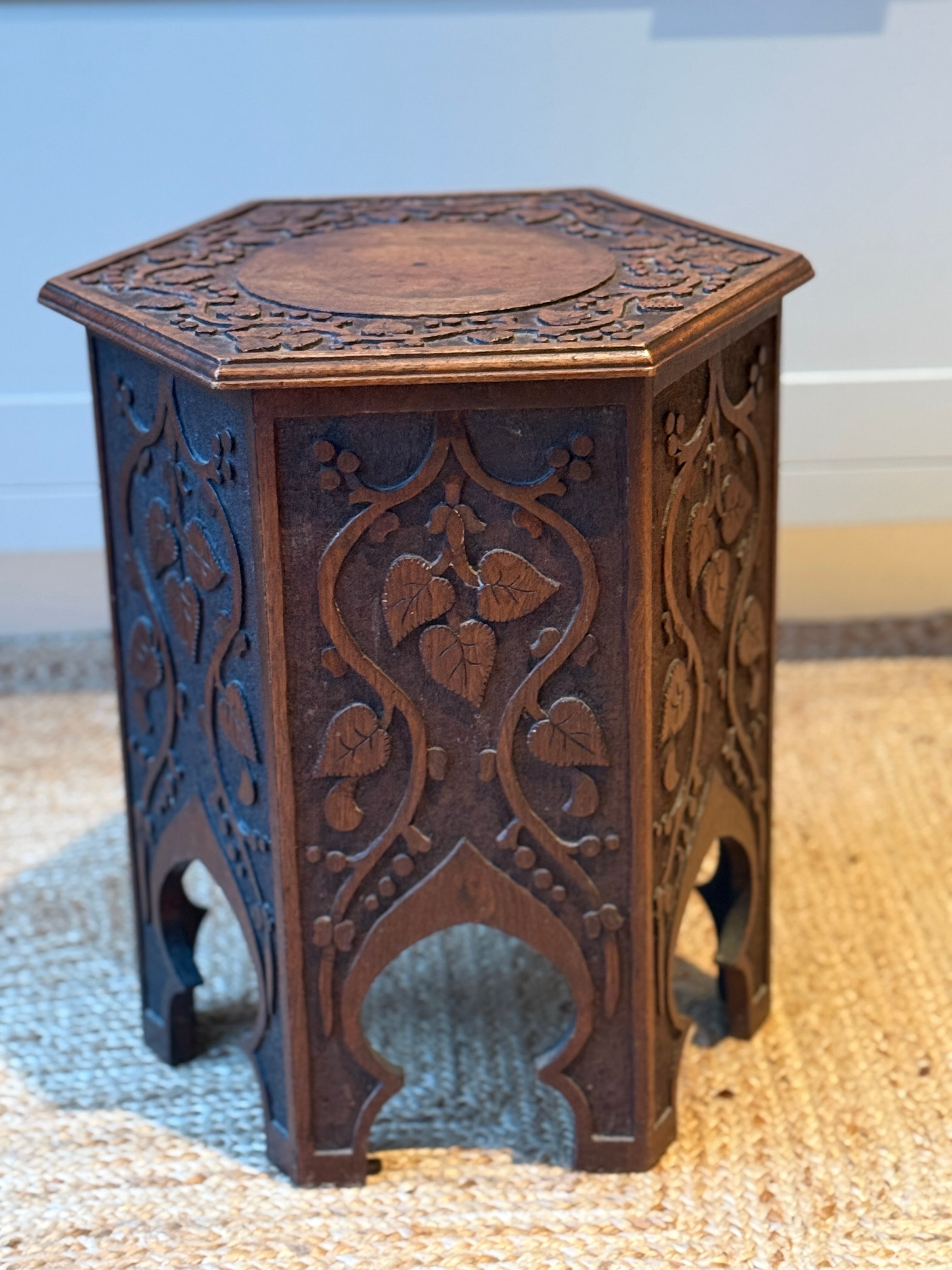 Carved Walnut Mirhab table with internal storage