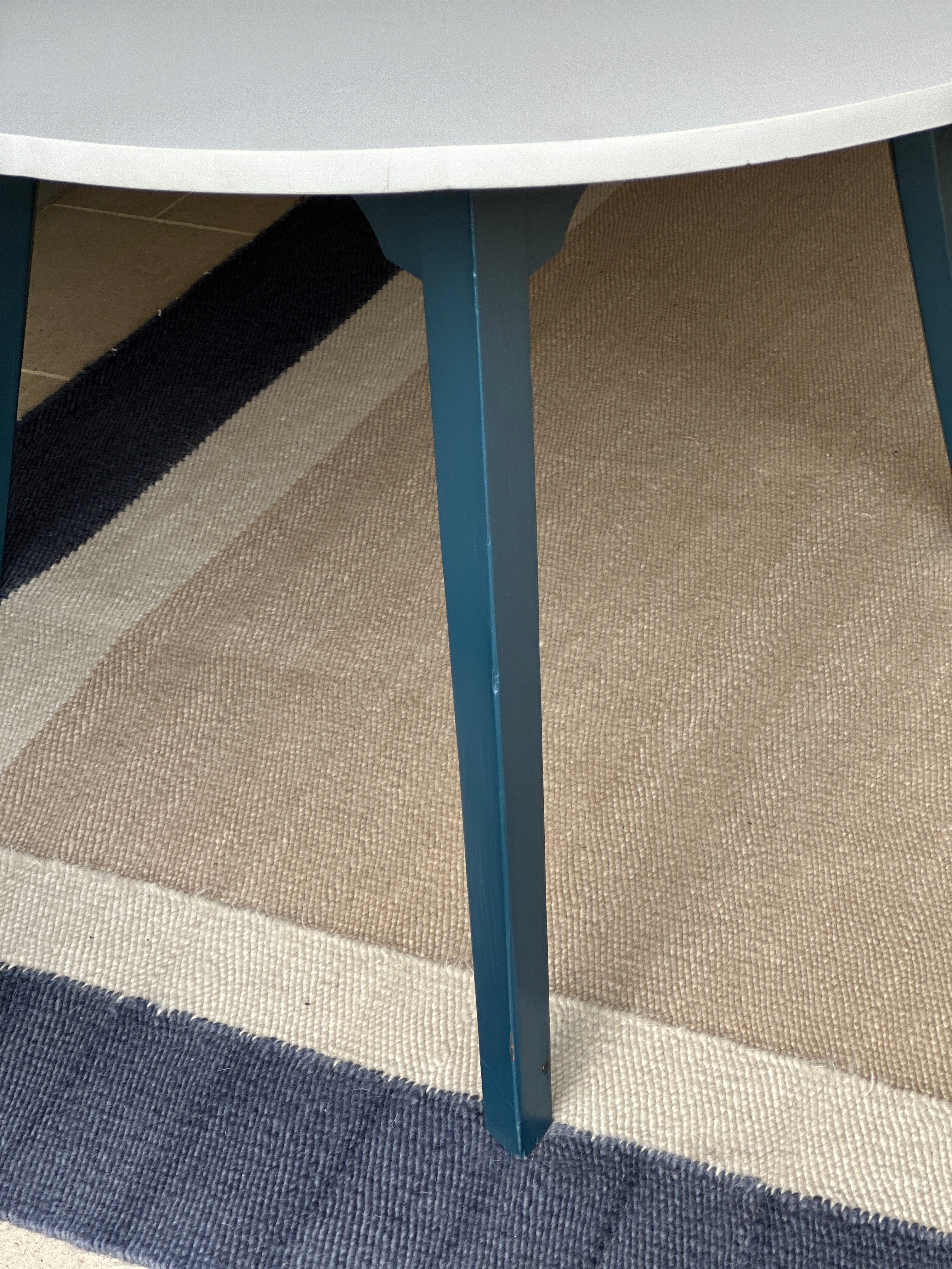 Medium Pine Cricket Centre Table with white Top and Navy blue base