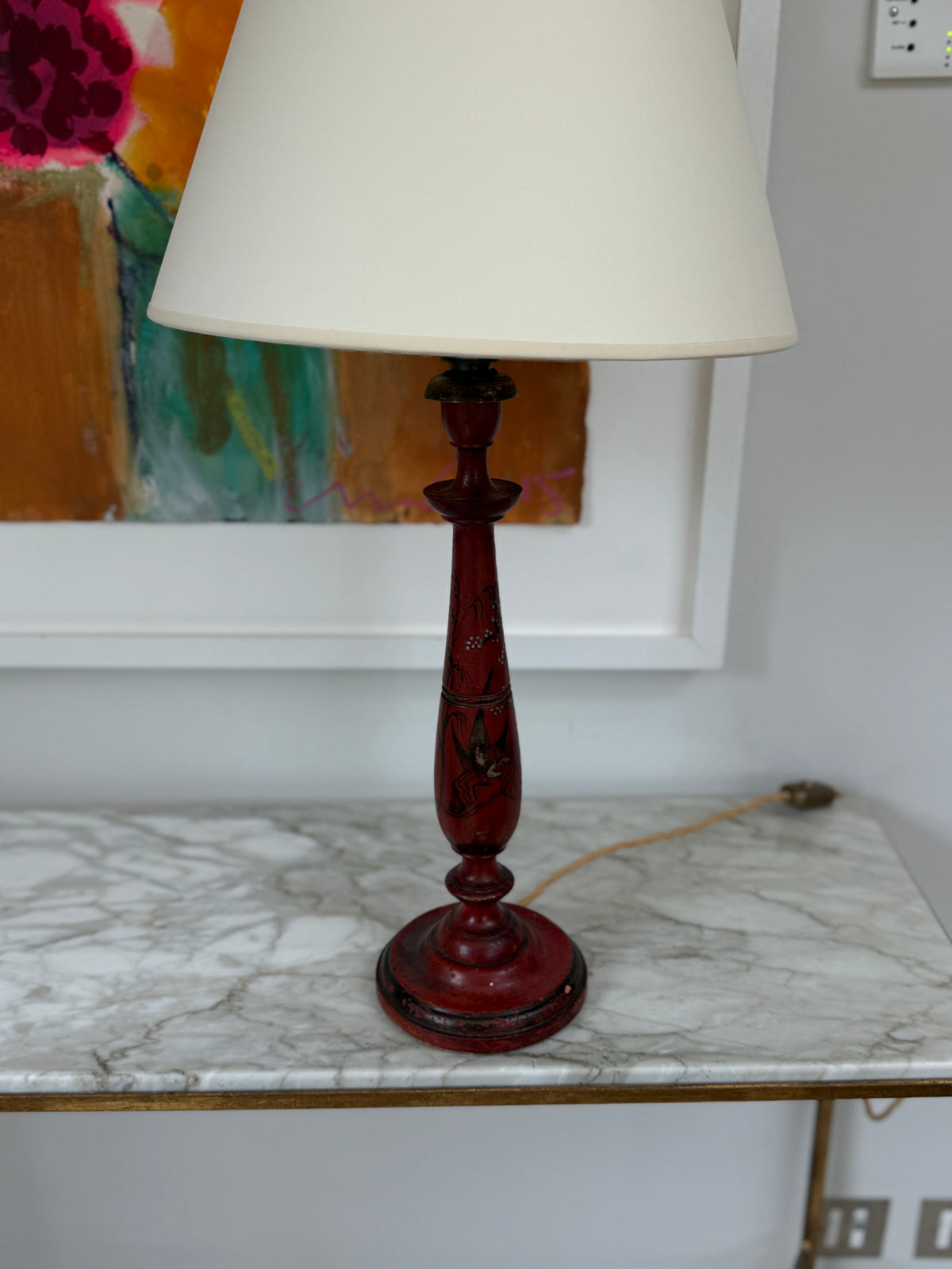1920s Red Chinoiserie Table Lamp