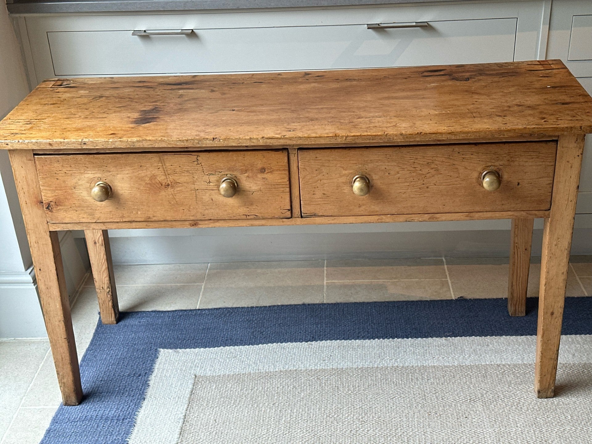 Early Victorian Pine Dresser Base with 2 large drawers