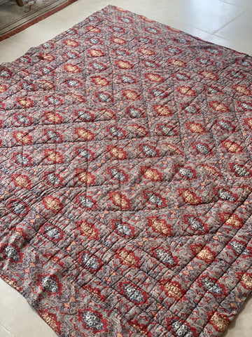 Large Vintage French Quilt in Red