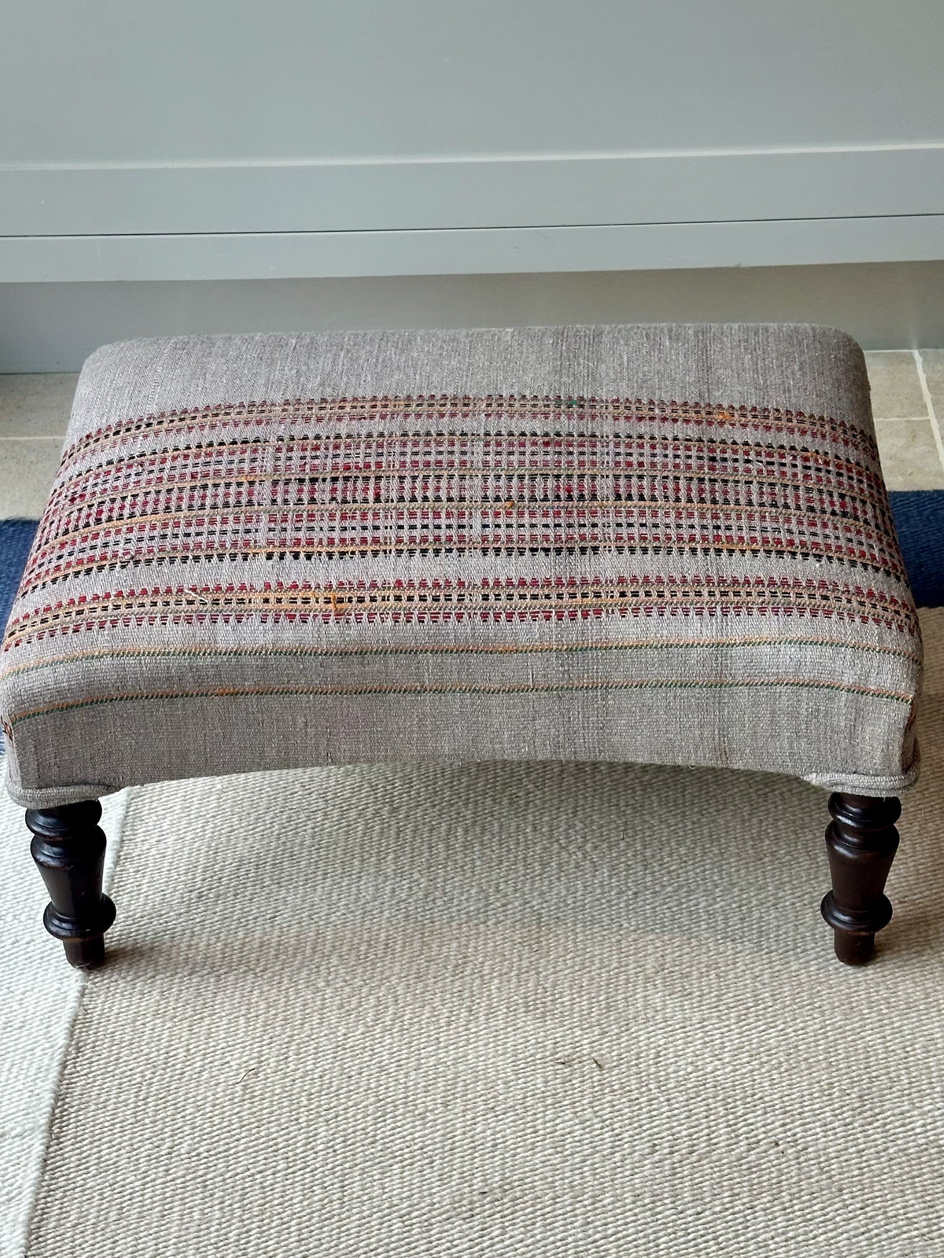 French Ottoman Reupholstered in a Jaisalmeri Embroidered Shawl